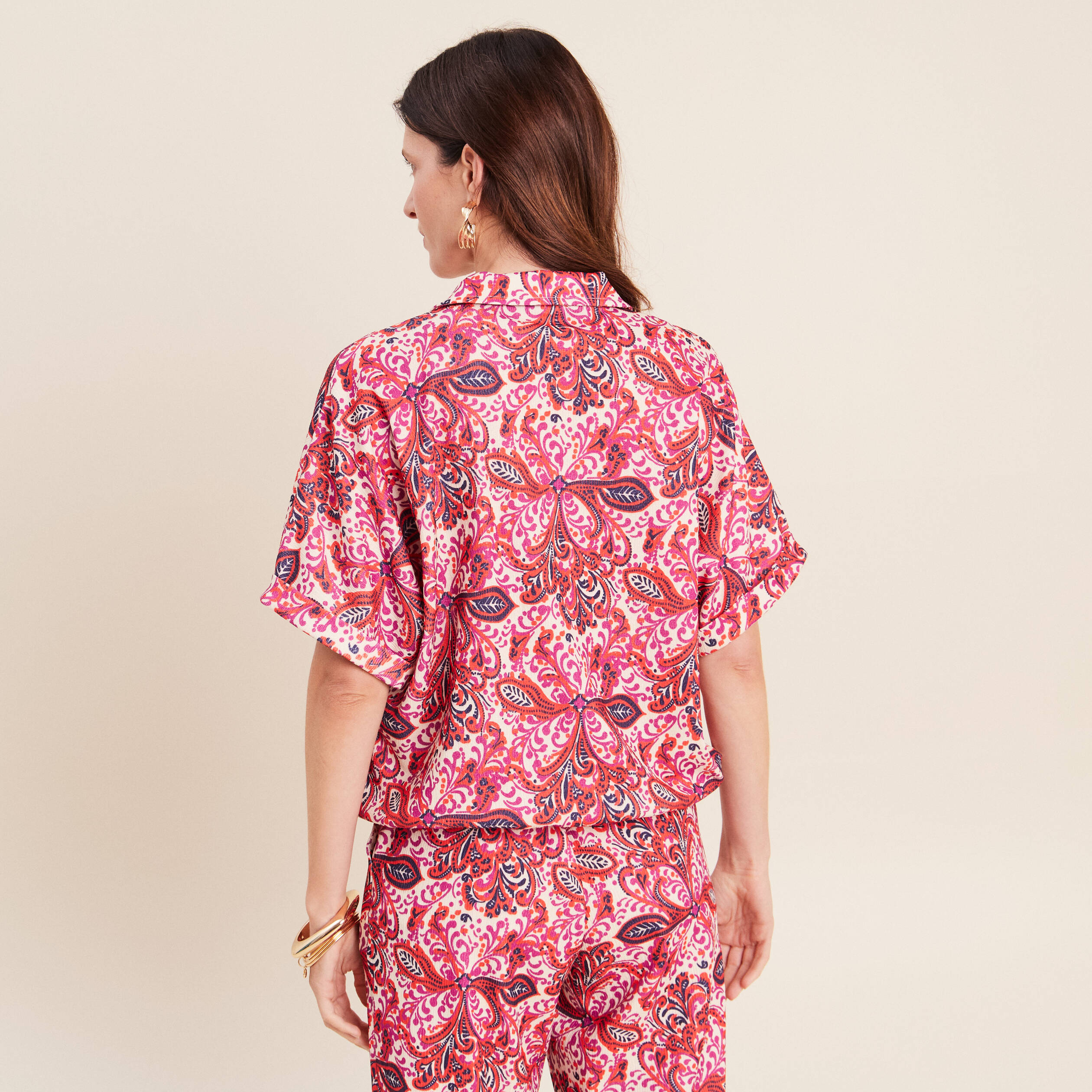 Chemisette manches courtes rose corail femme