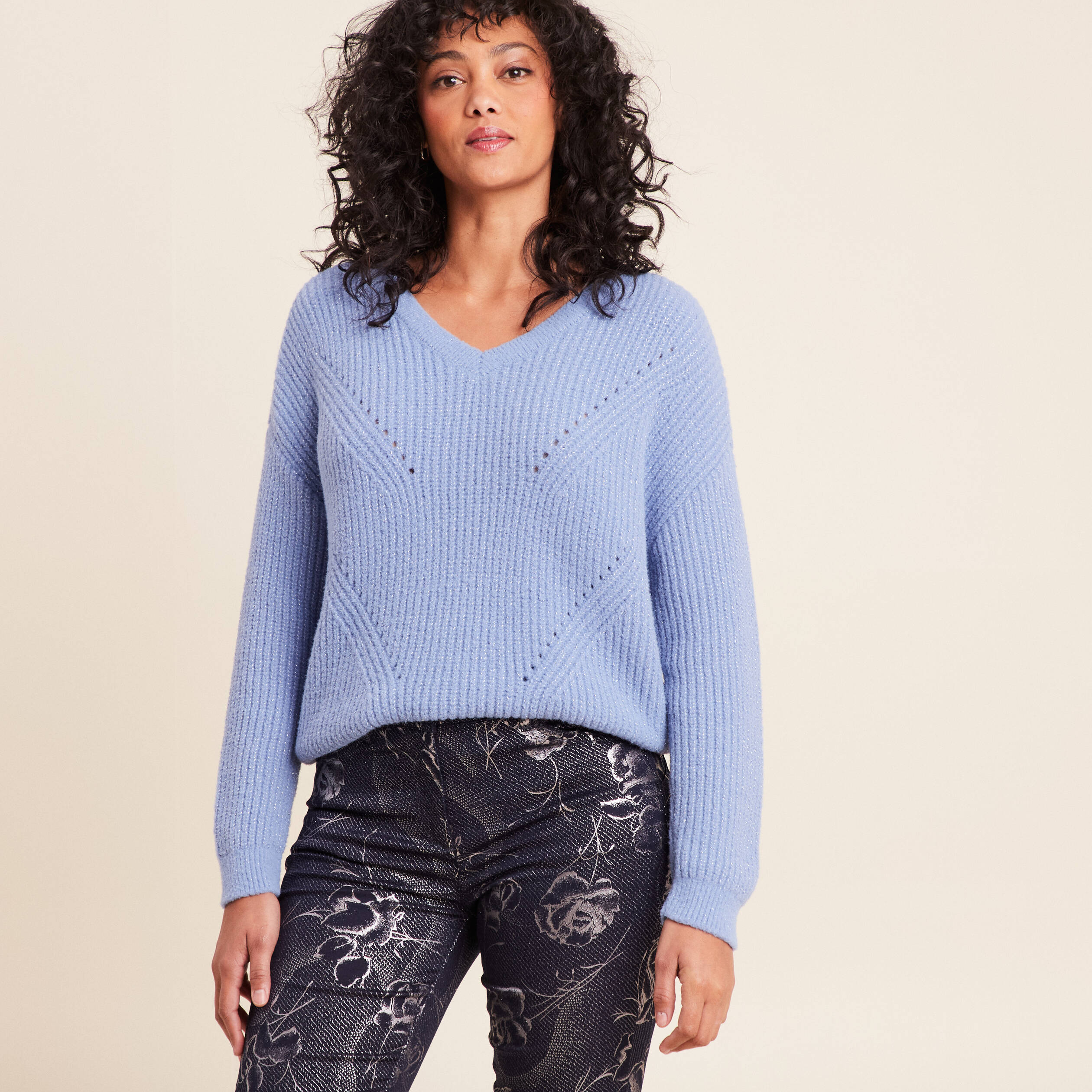 Pull manches longues bleu ciel femme