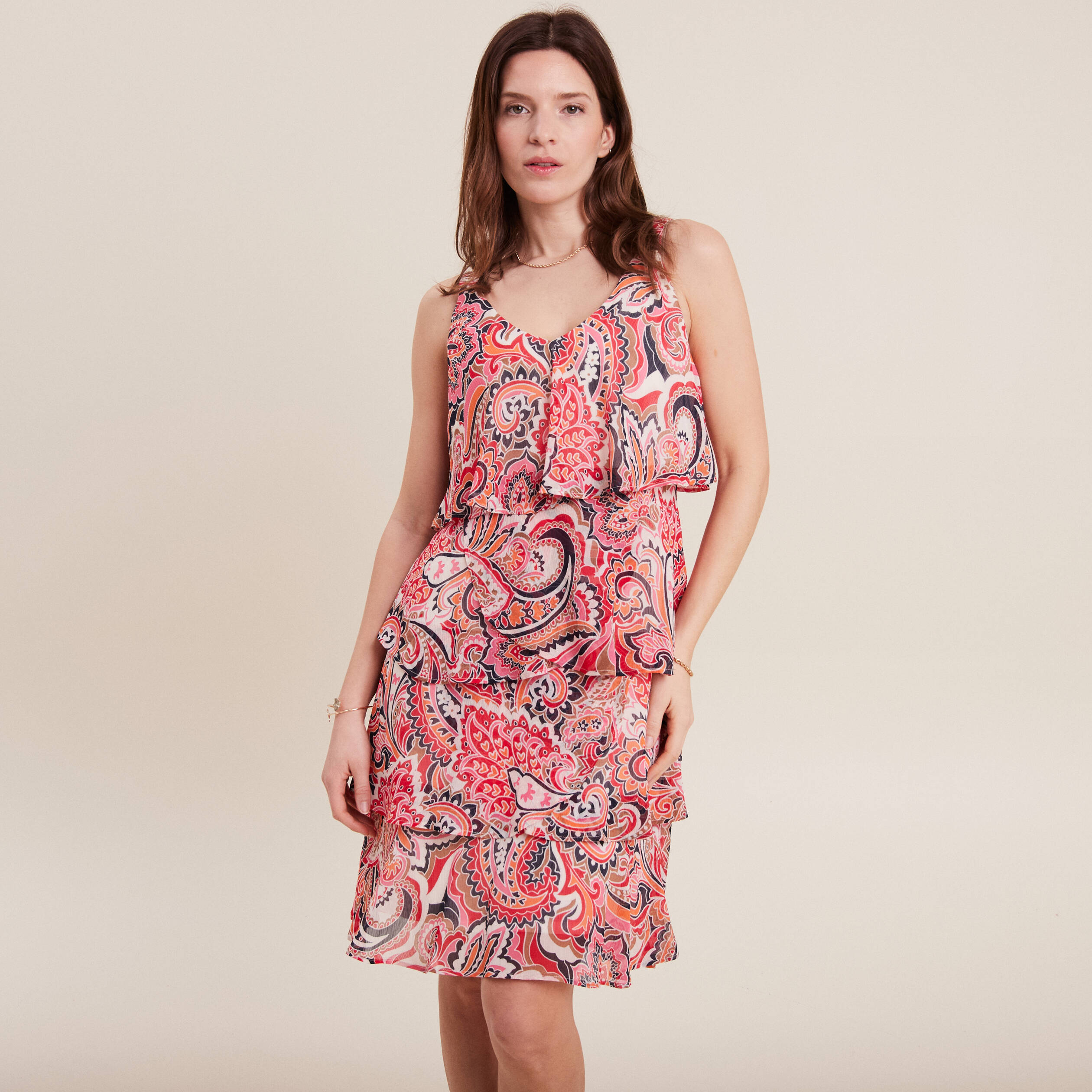 Robe évasée volantée multicolore femme