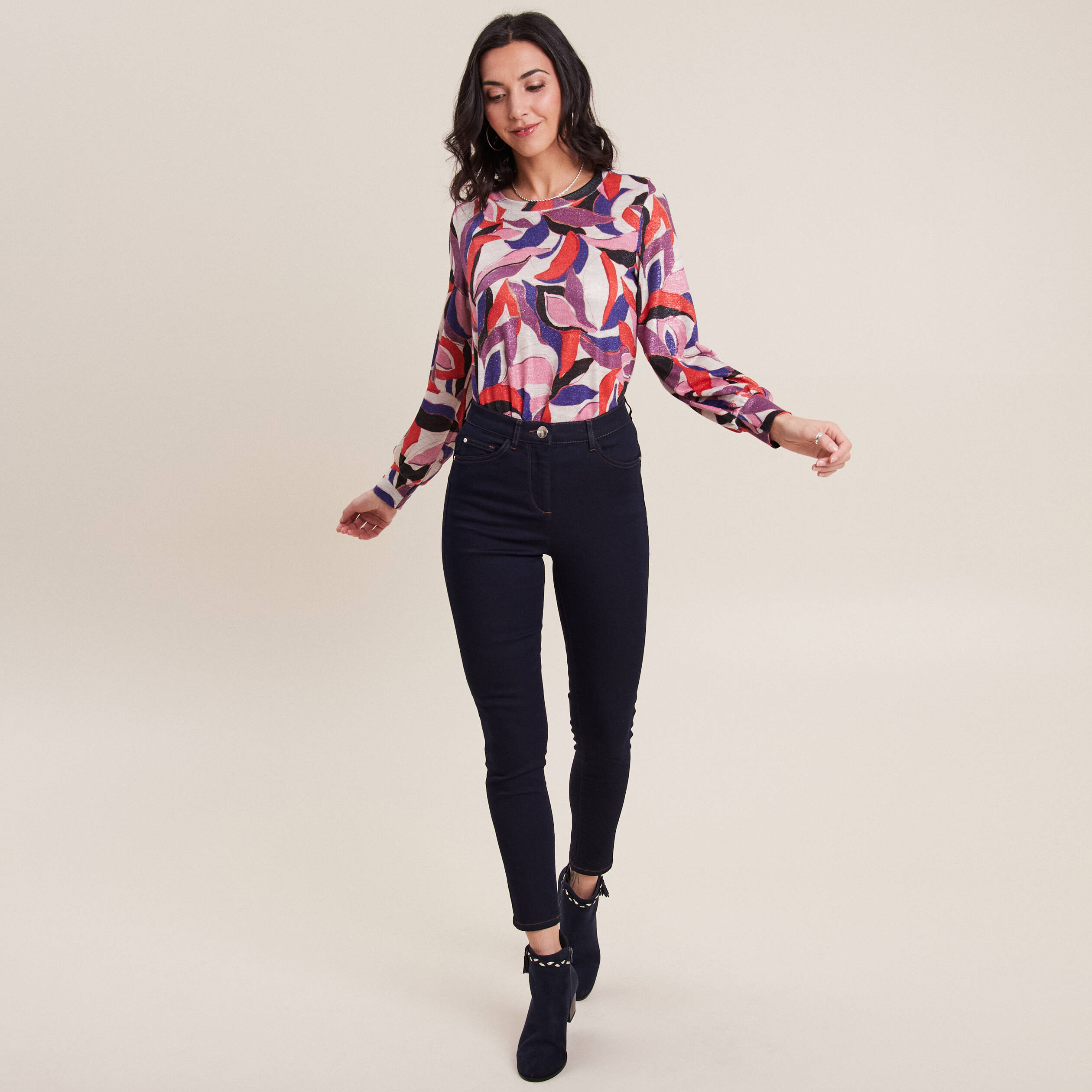 Pantalon léger taille haute 7/8ème denim brut femme