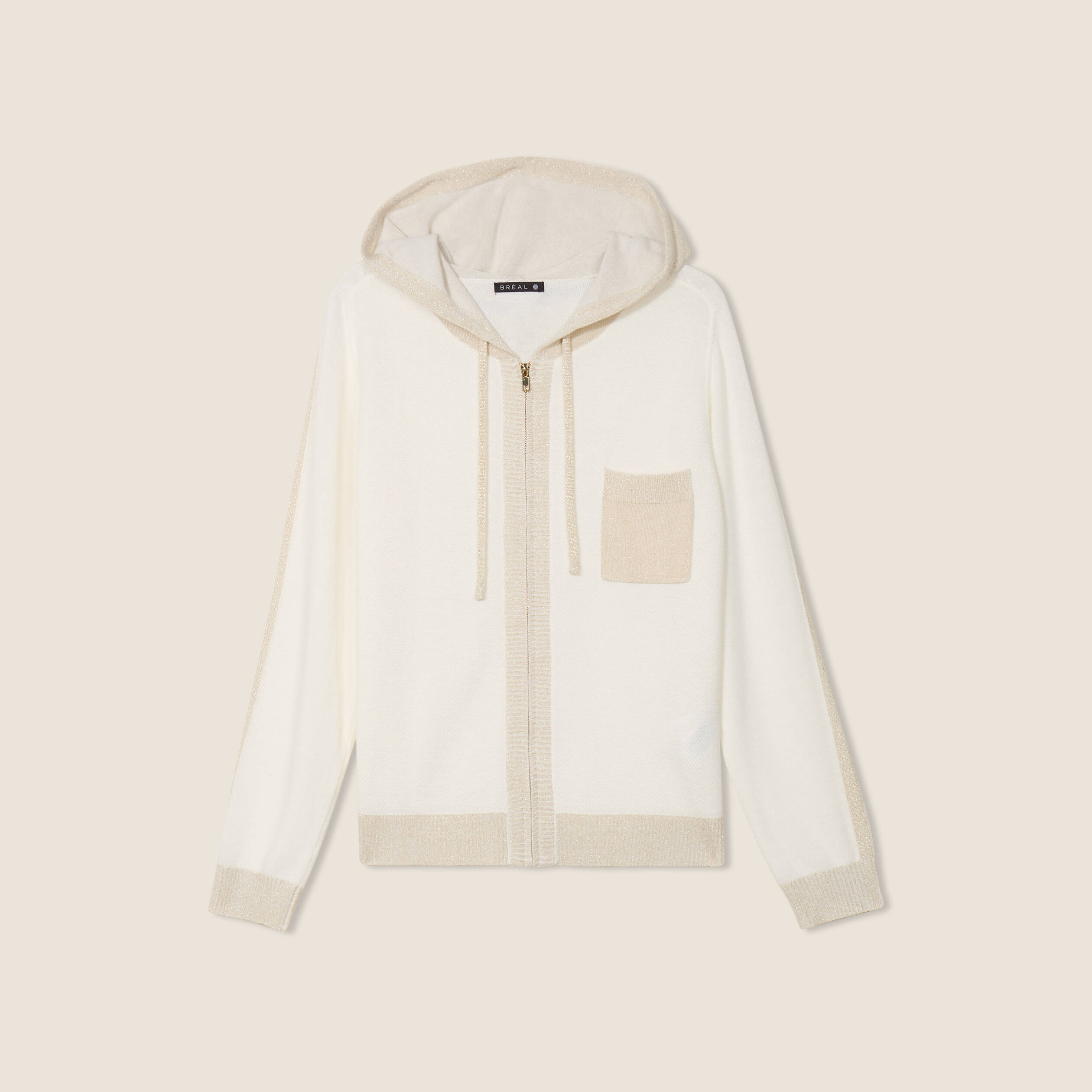Gilet à capuche zippé ecru femme