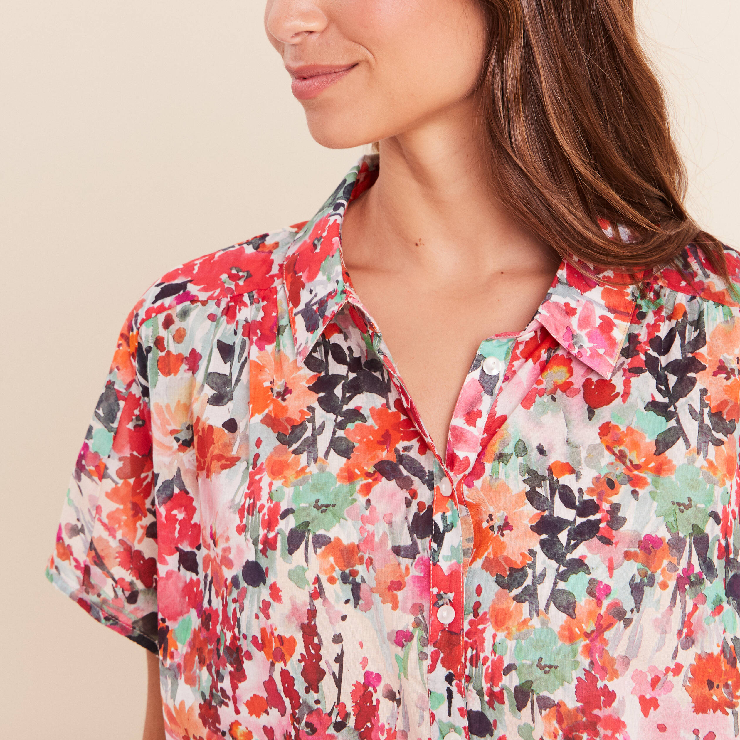 Chemise droite courte manches courtes multicolore femme