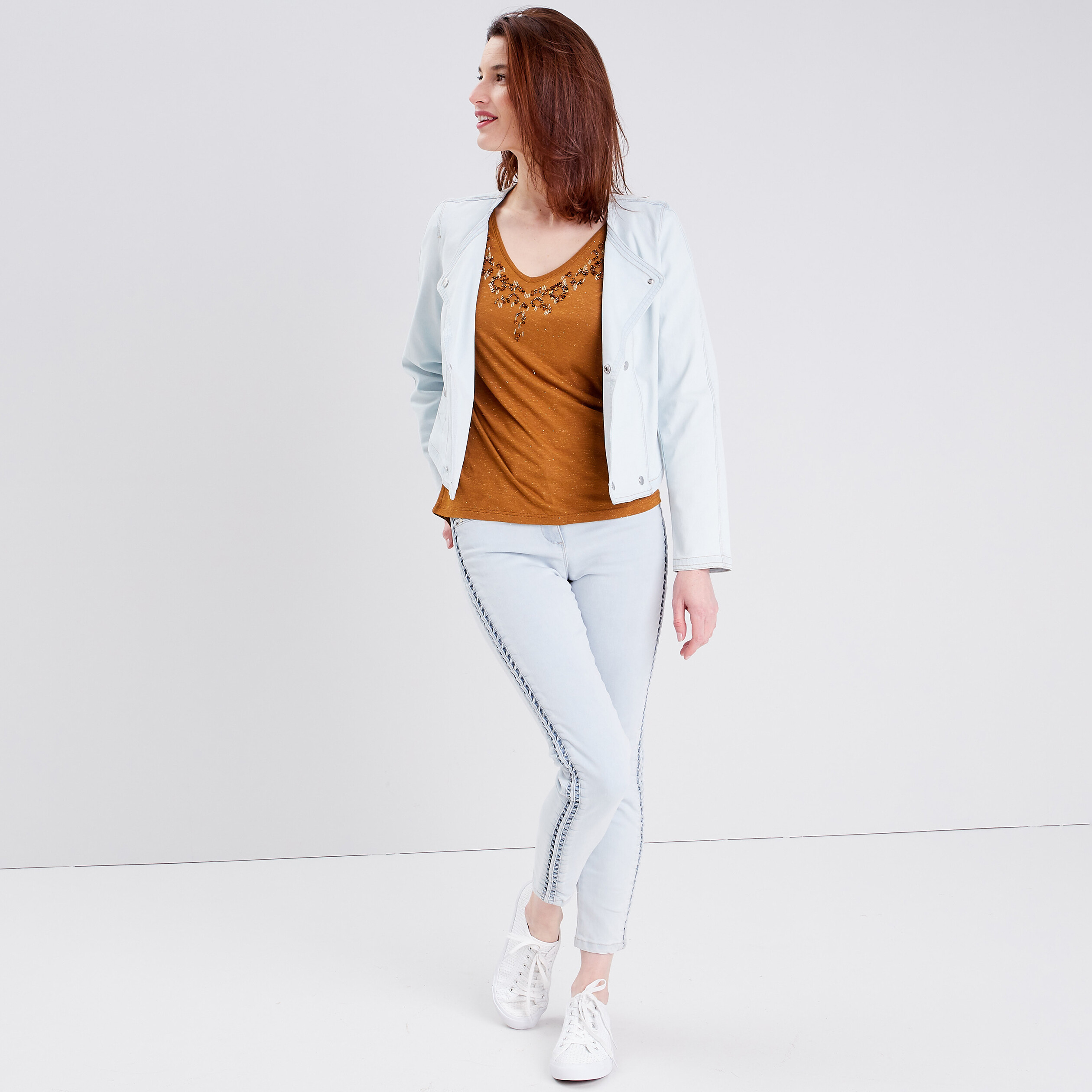 T-shirt manches courtes marron femme