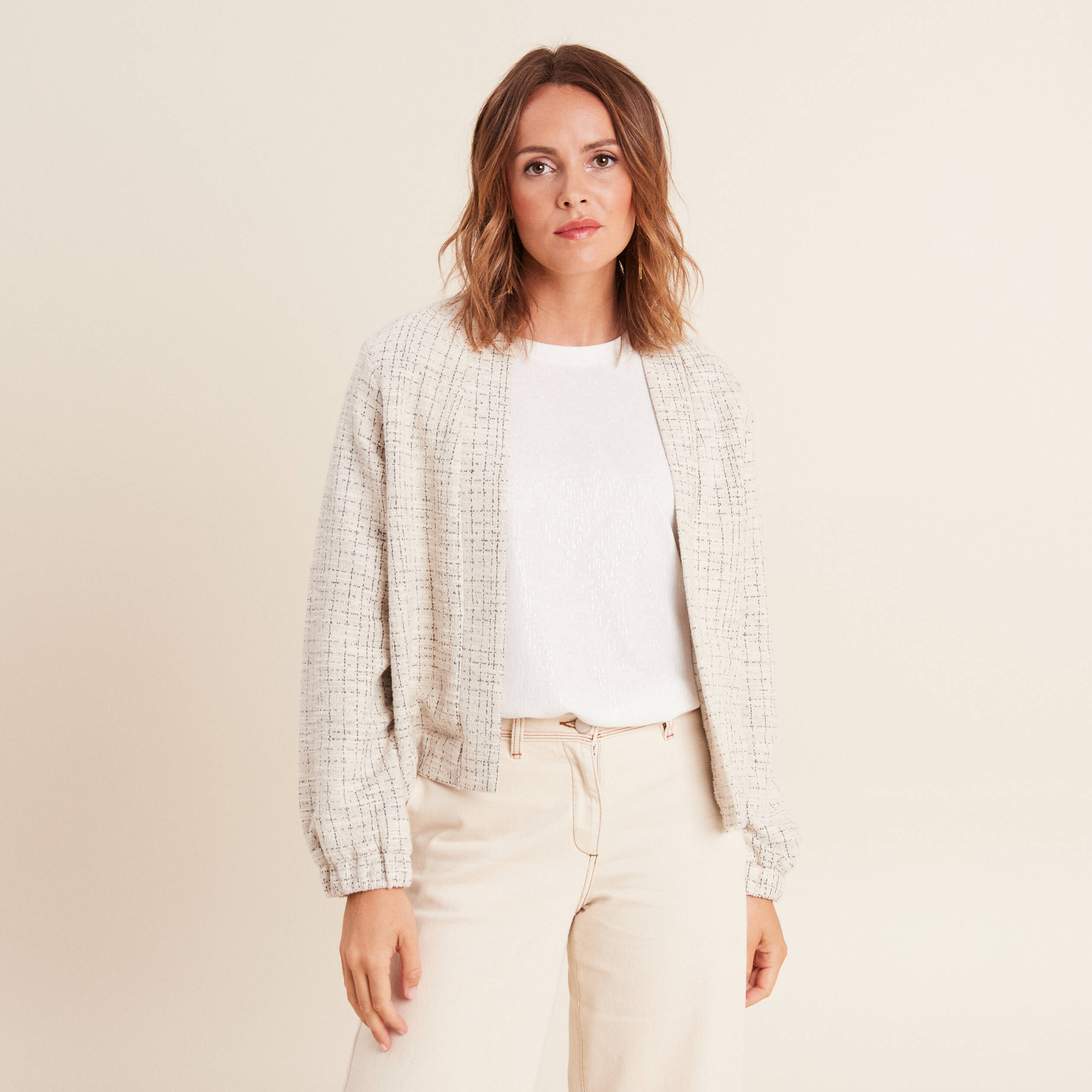 Veste droite col châle blanc femme