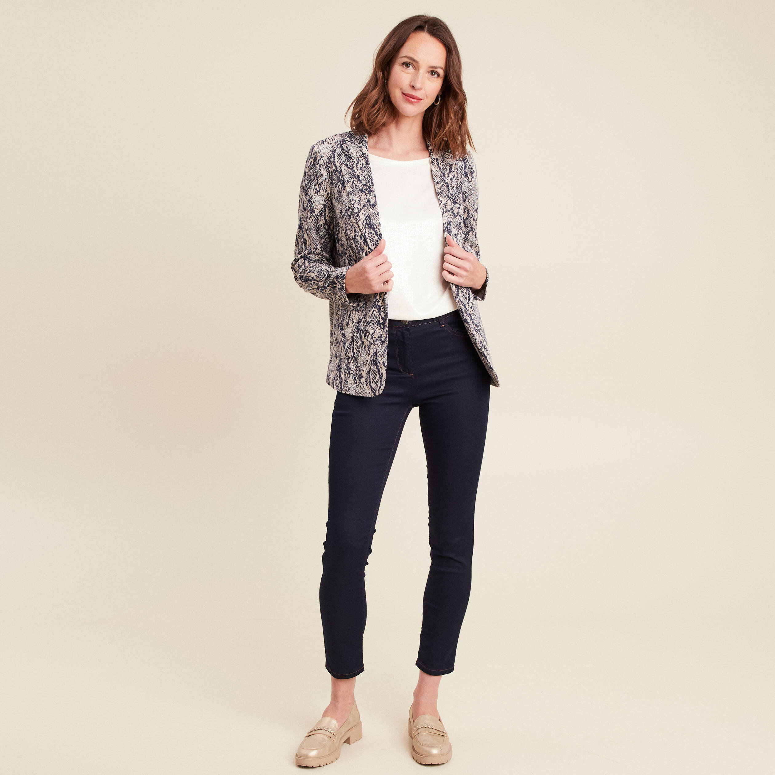 veste cintree col chale beige femme Veste cintrée col châle beige femme