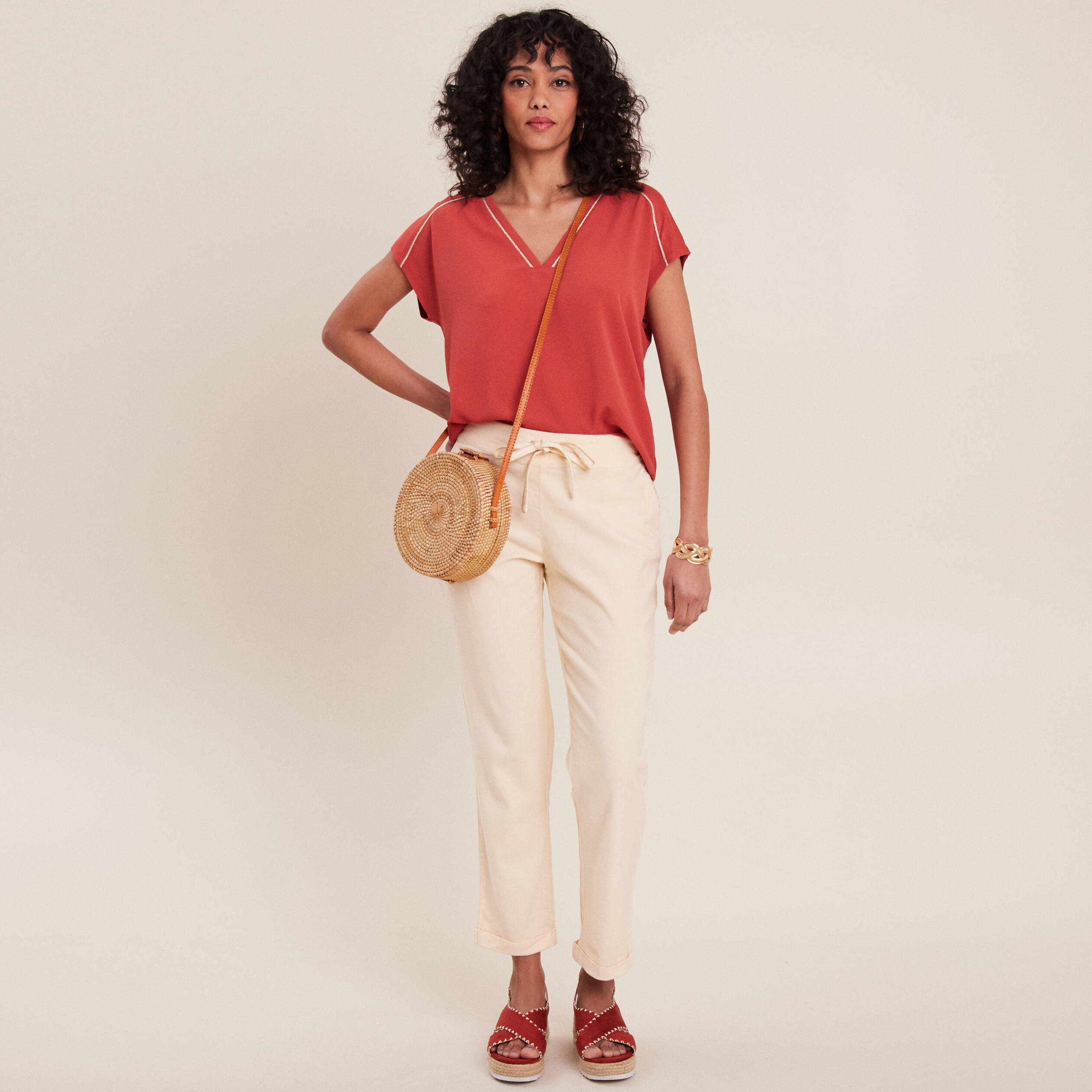 Pantalon carotte 7/8ème ivoire femme