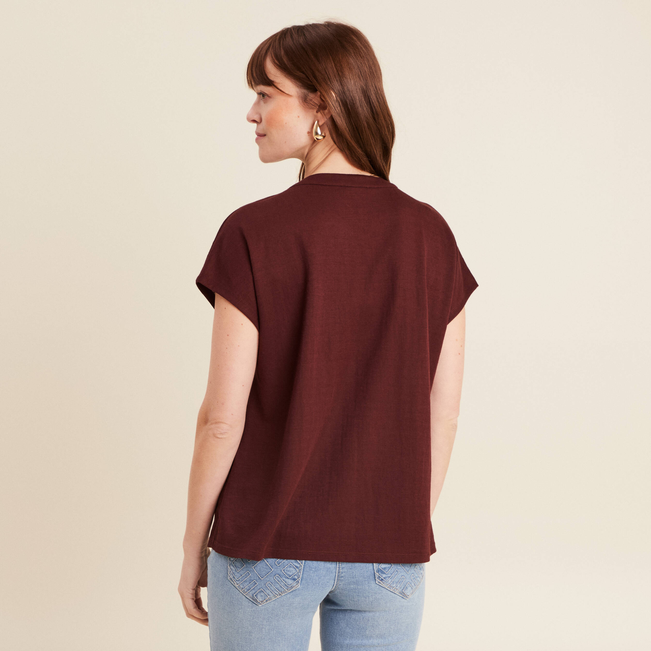 T-shirt manches courtes bordeaux femme