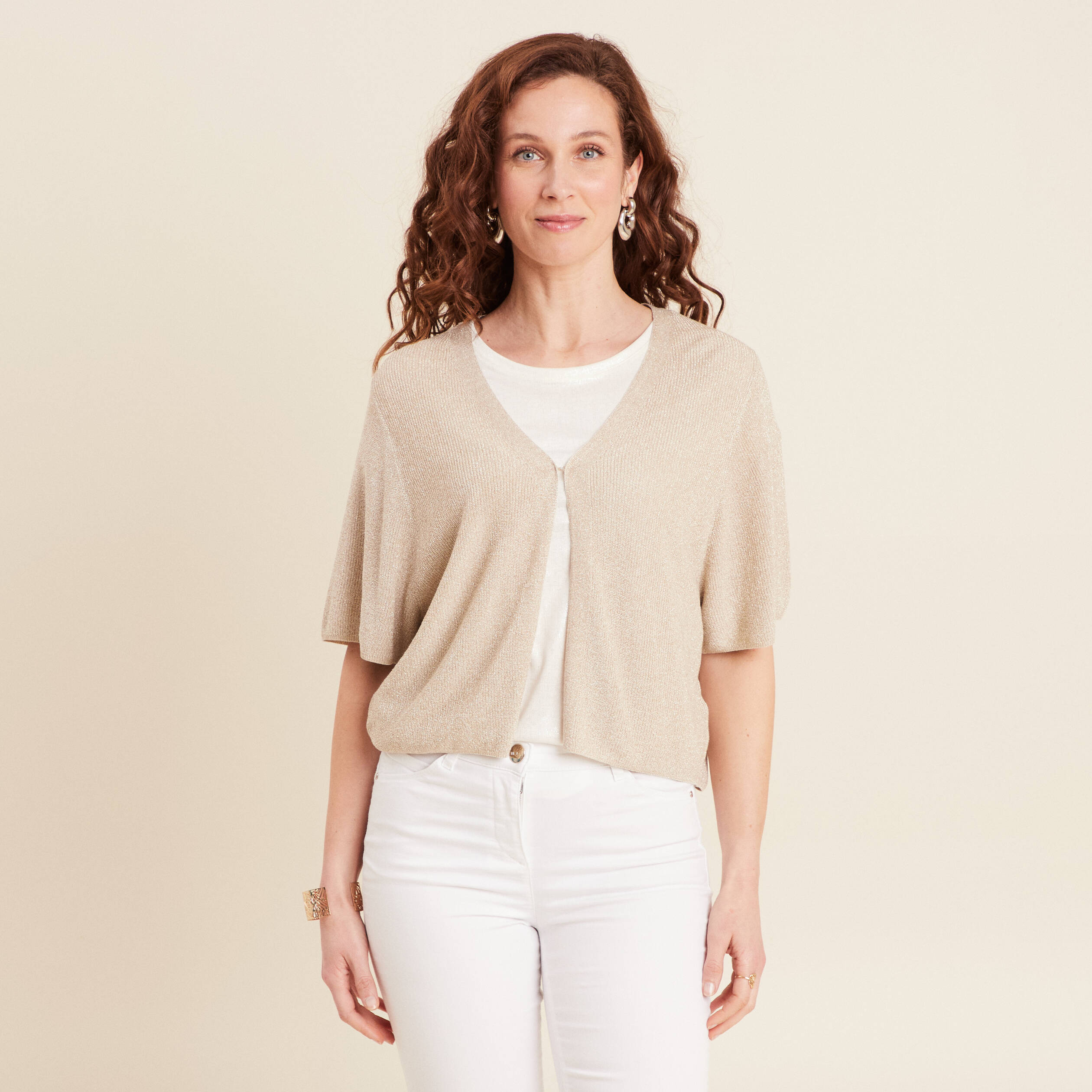 Gilet manches courtes couleur or femme