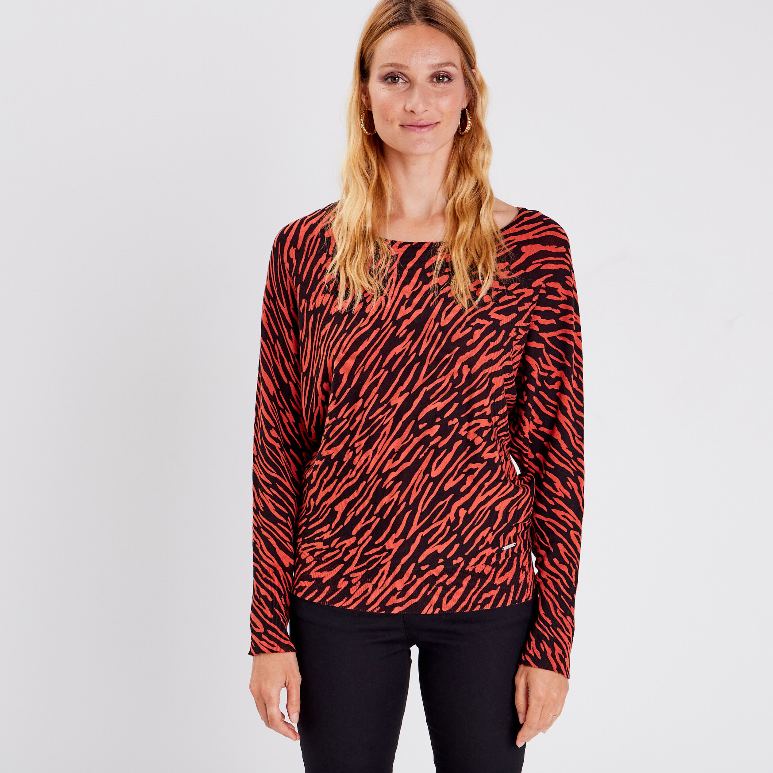 Pull manches longues orange foncé femme