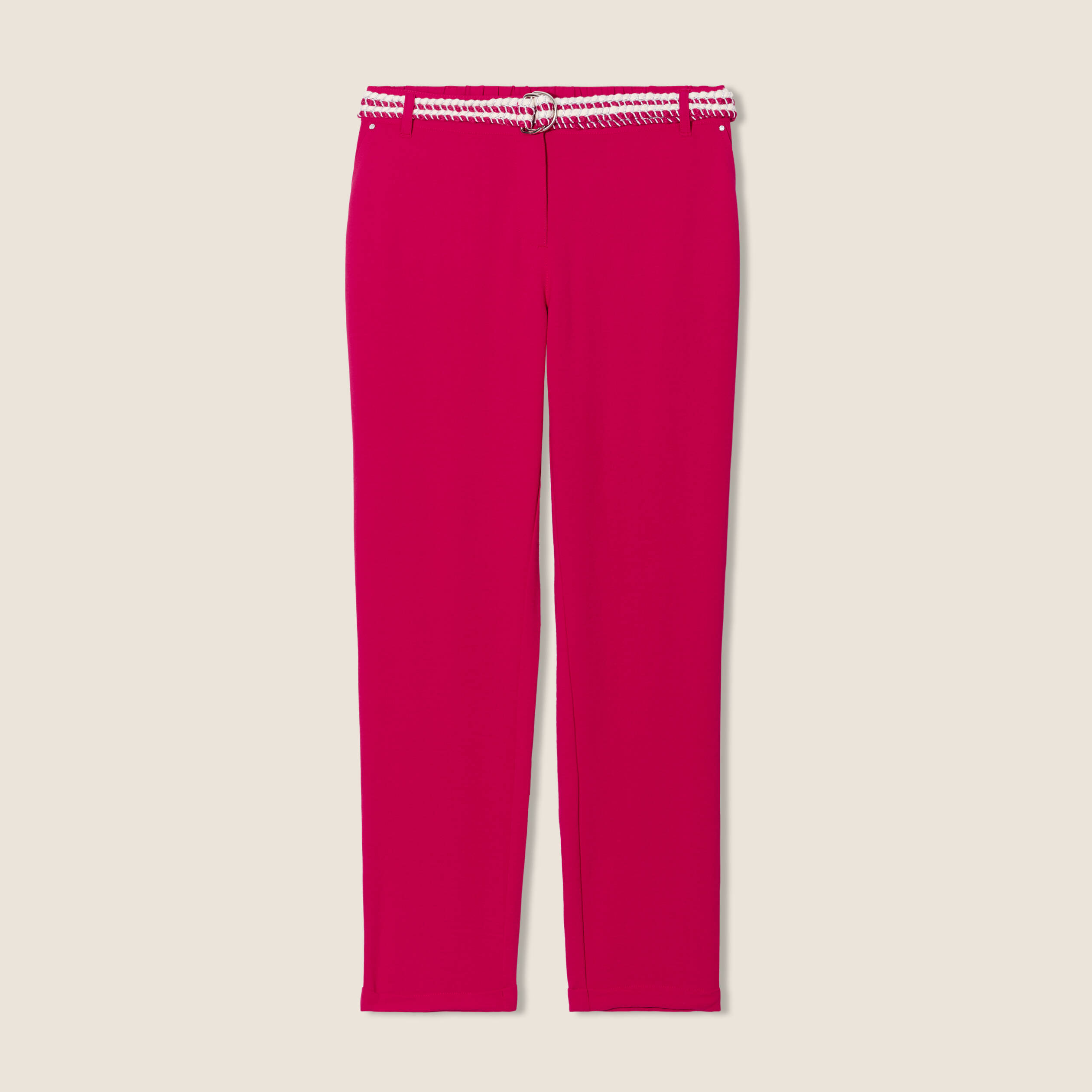 Pantalon chino à ceinture rose cerise femme