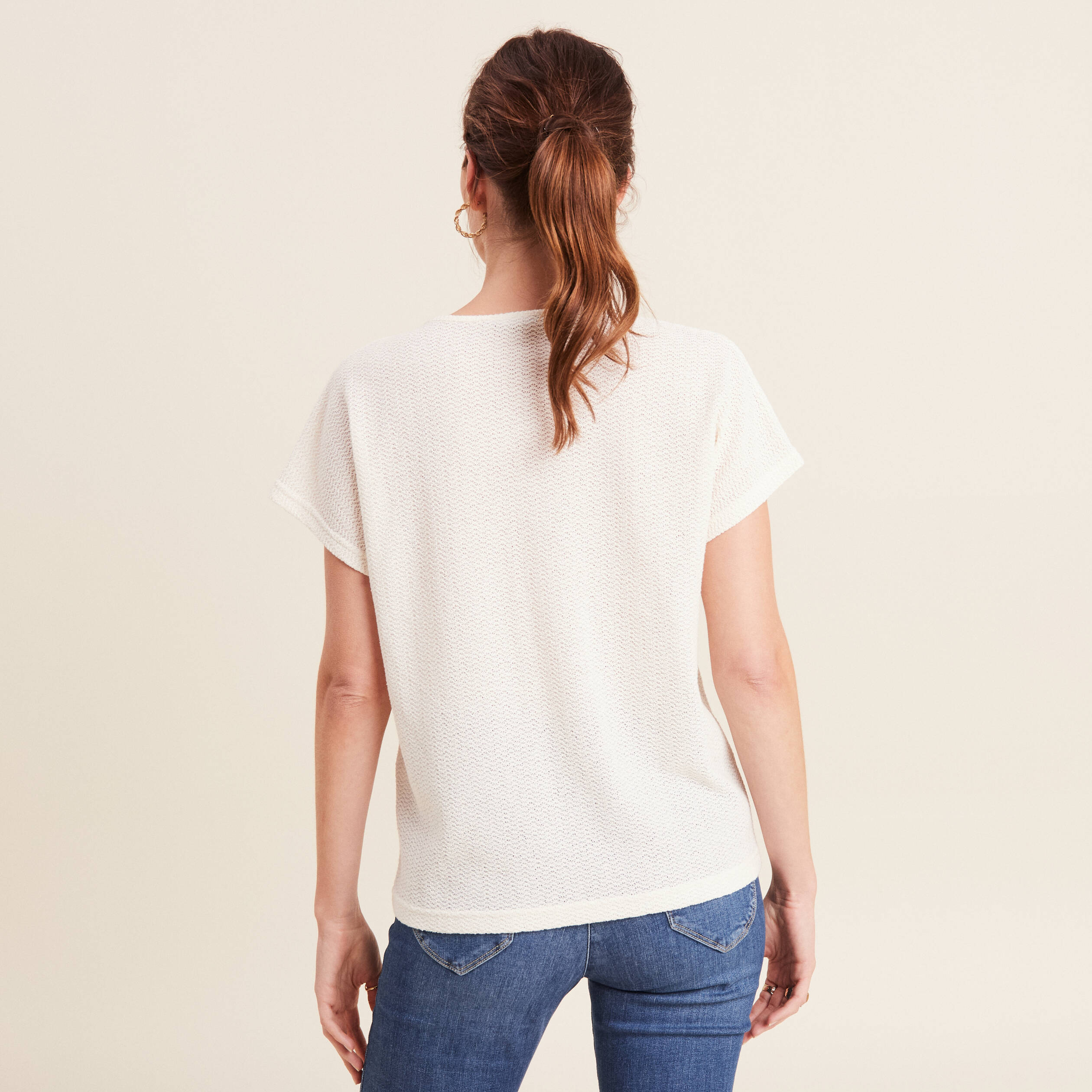T-shirt manches courtes ecru femme