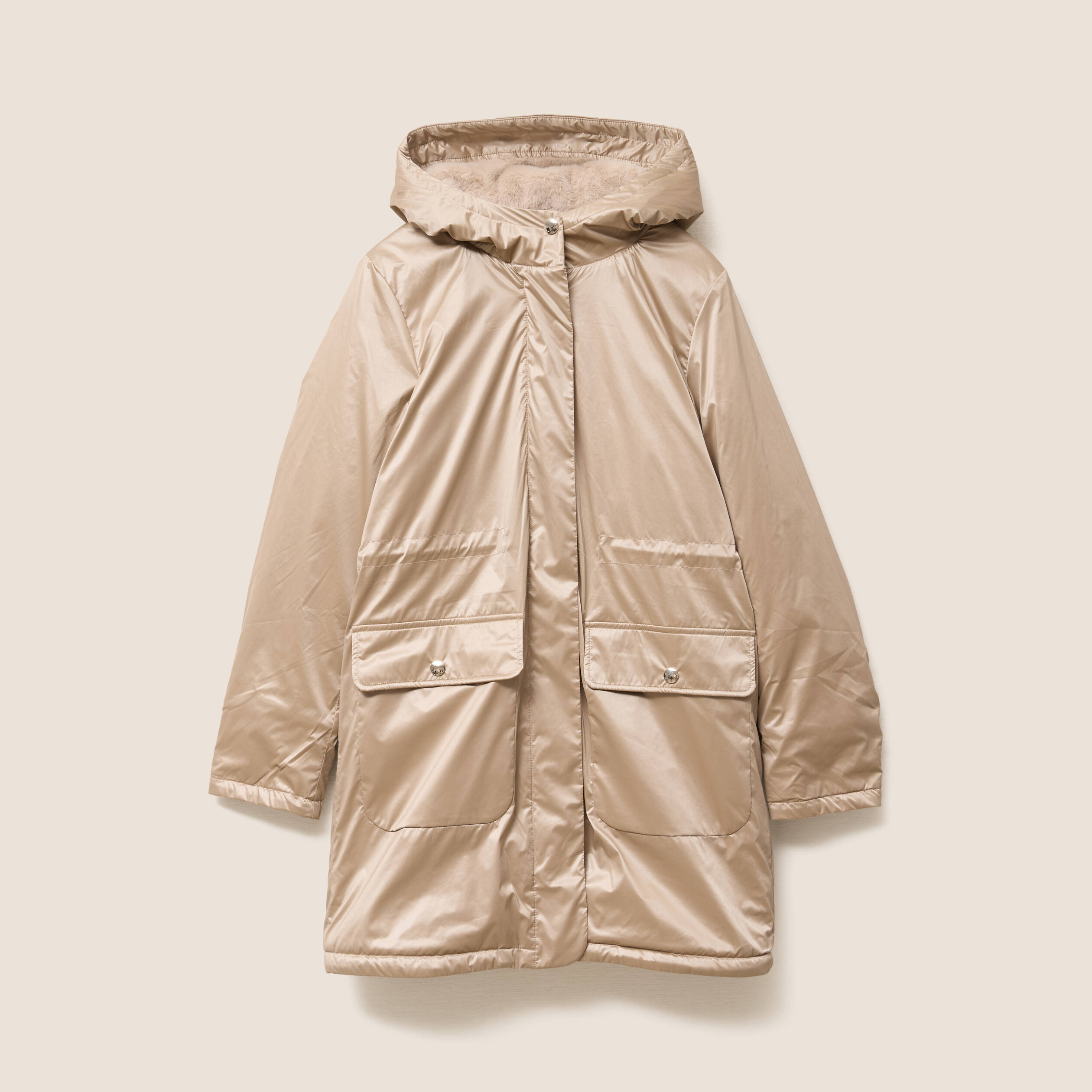 Parka d&eacute;perlante manches longues sable femme