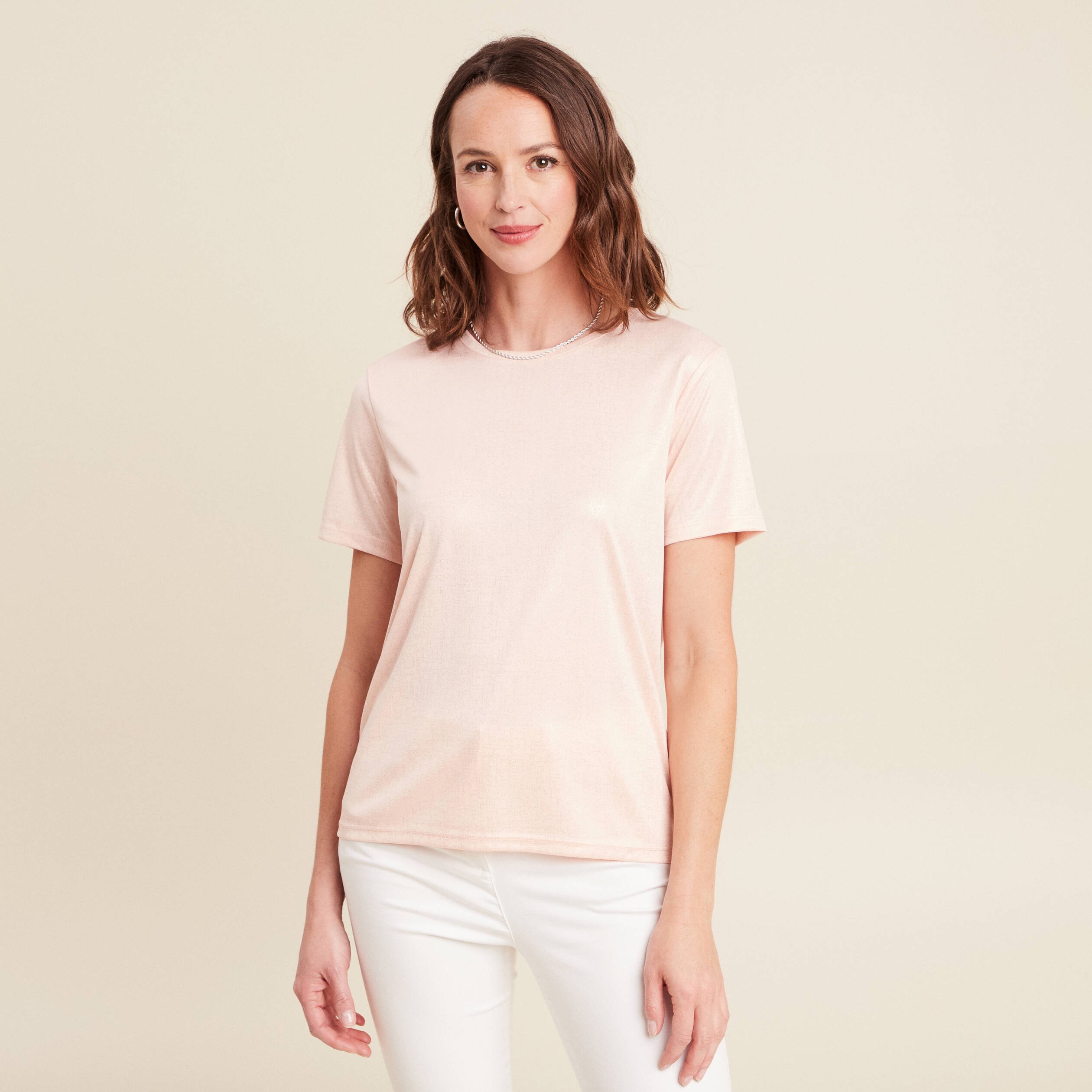 t shirt droit court satine col rond vieux rose femme t-shirt droit court satiné col rond vieux rose femme