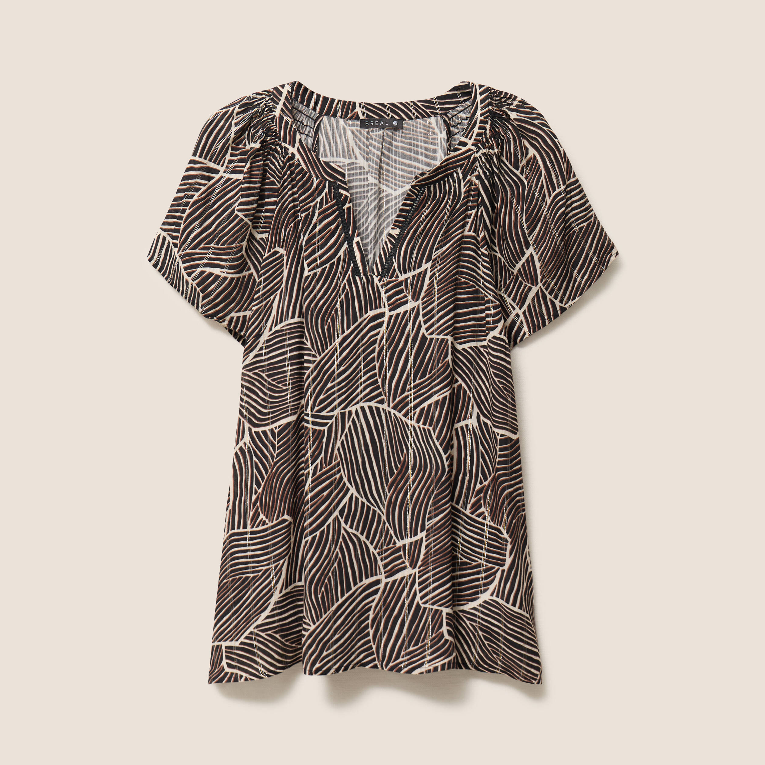 Blouse fluide col v manches courtes noir femme
