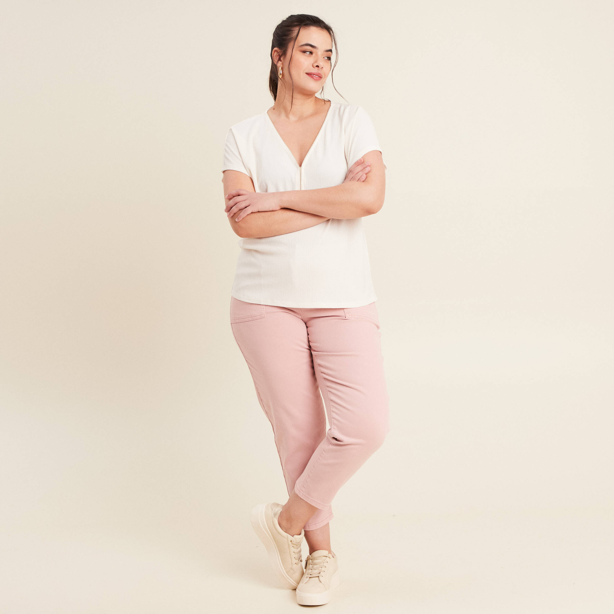 T-shirt manches courtes ecru femme
