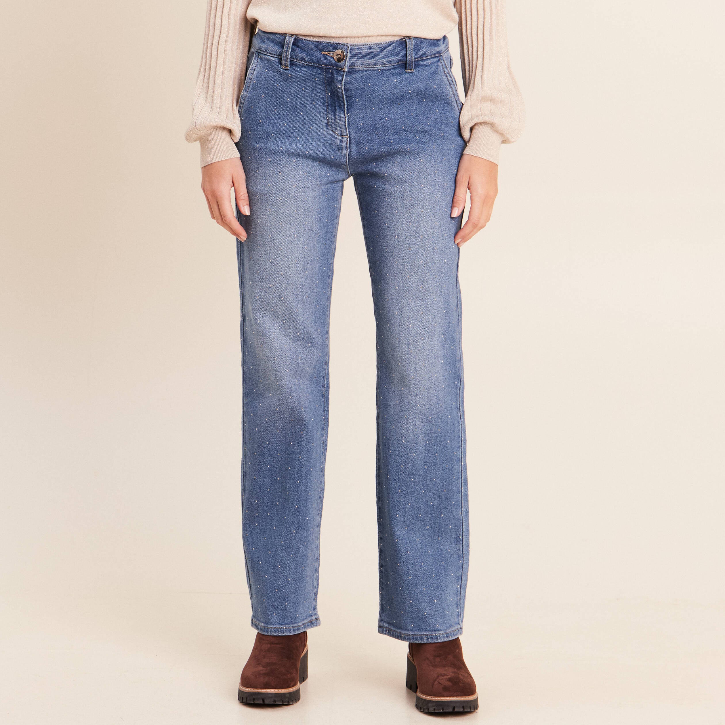 Jean avec strass denim stone femme
