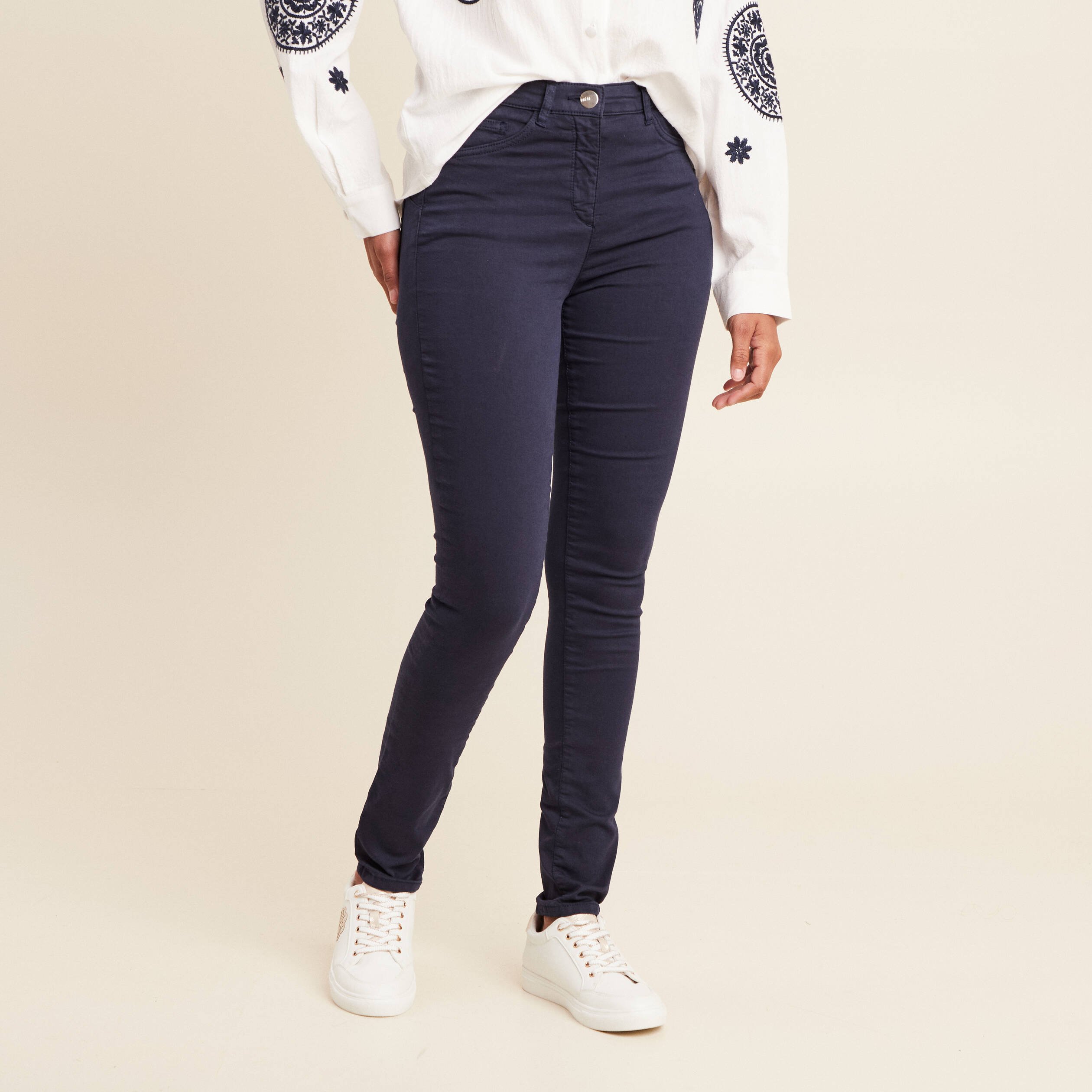 Pantalon léger taille haute long bleu marine femme Bréal