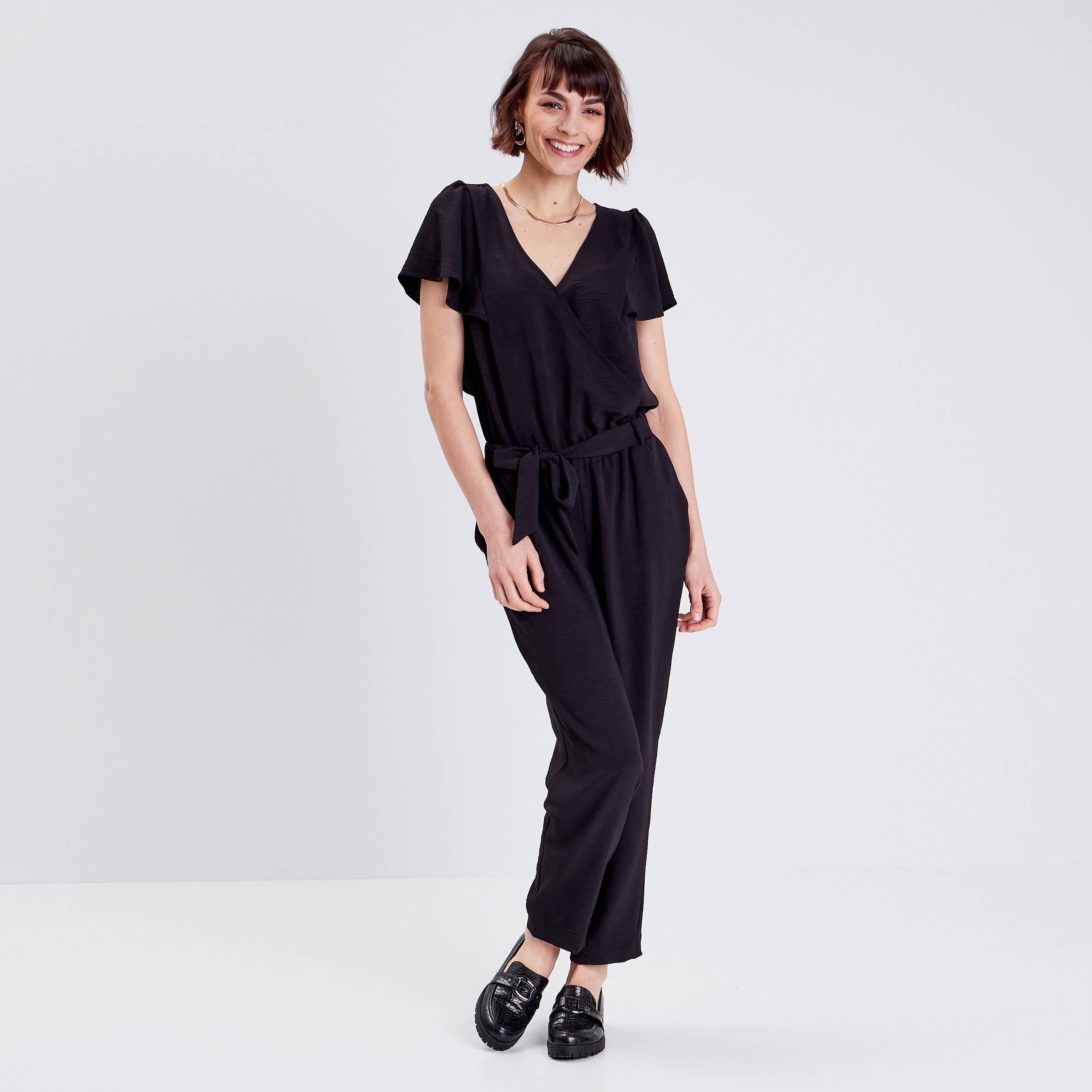 Combinaison pantalon droite noir femme