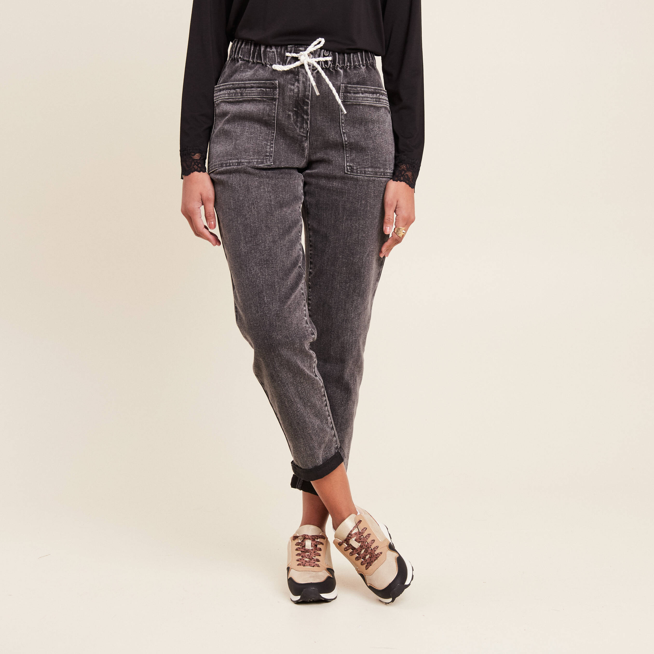 Jean coupe mom 7/8&egrave;me denim gris femme