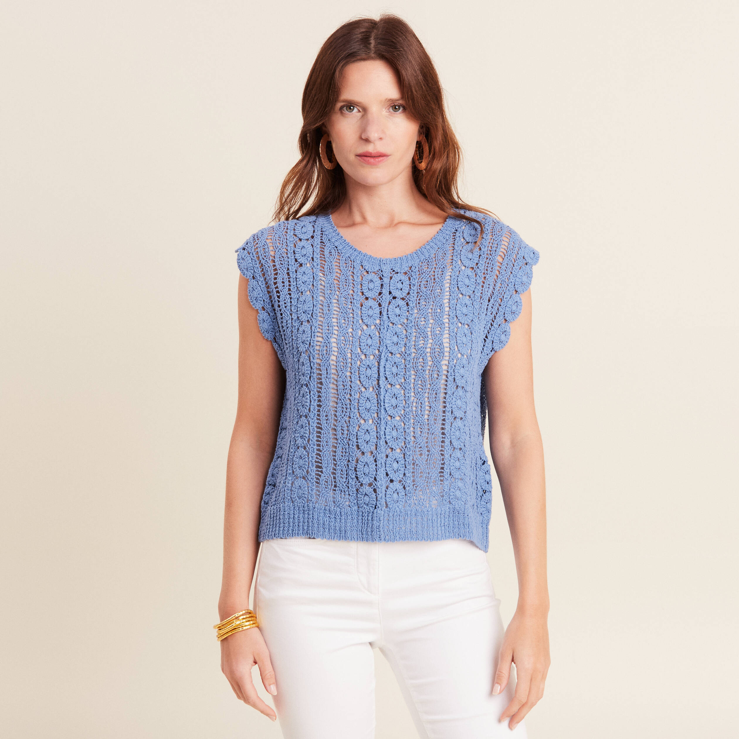 Débardeur macramé bleu ciel femme