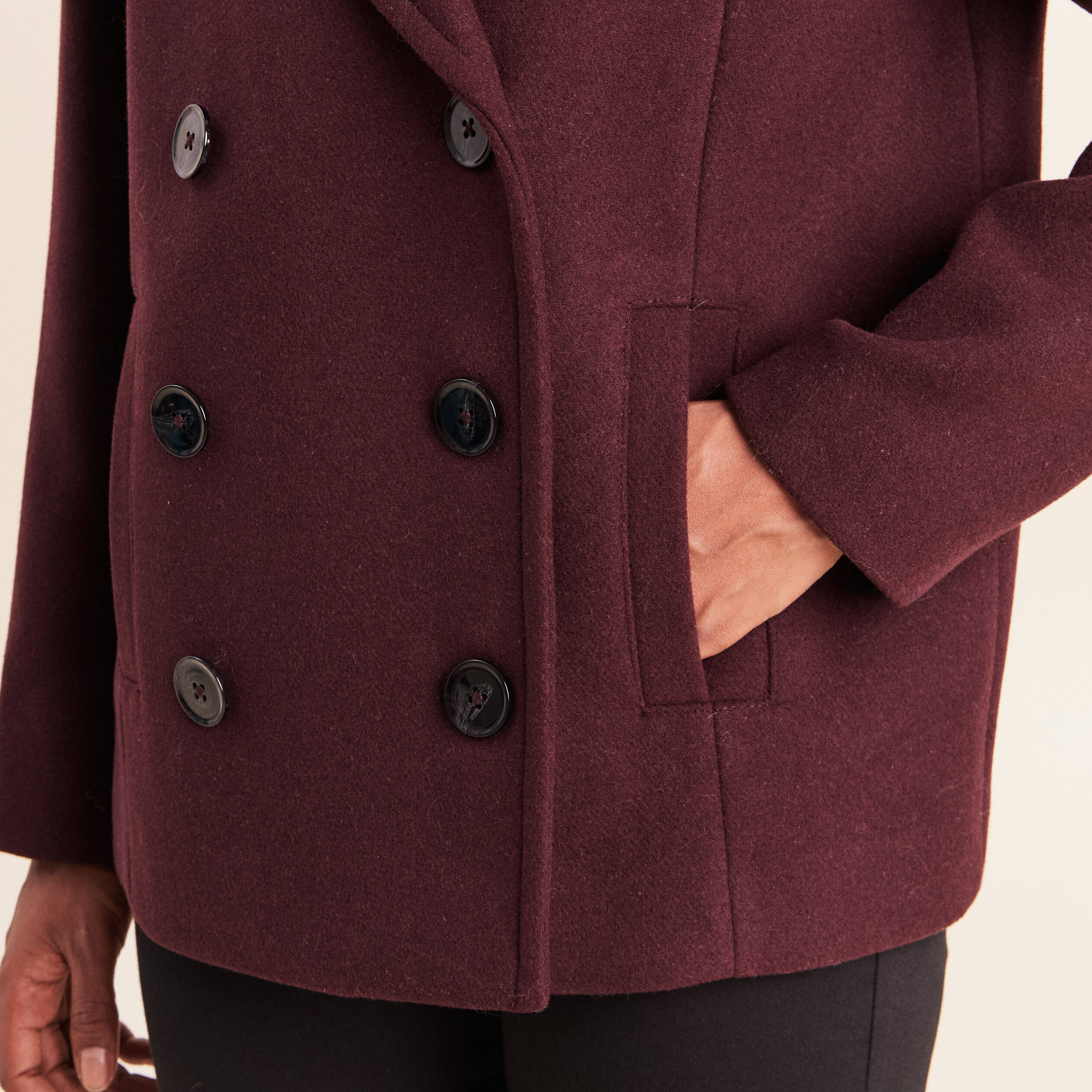 Caban doubl&eacute; avec capuche bordeaux femme