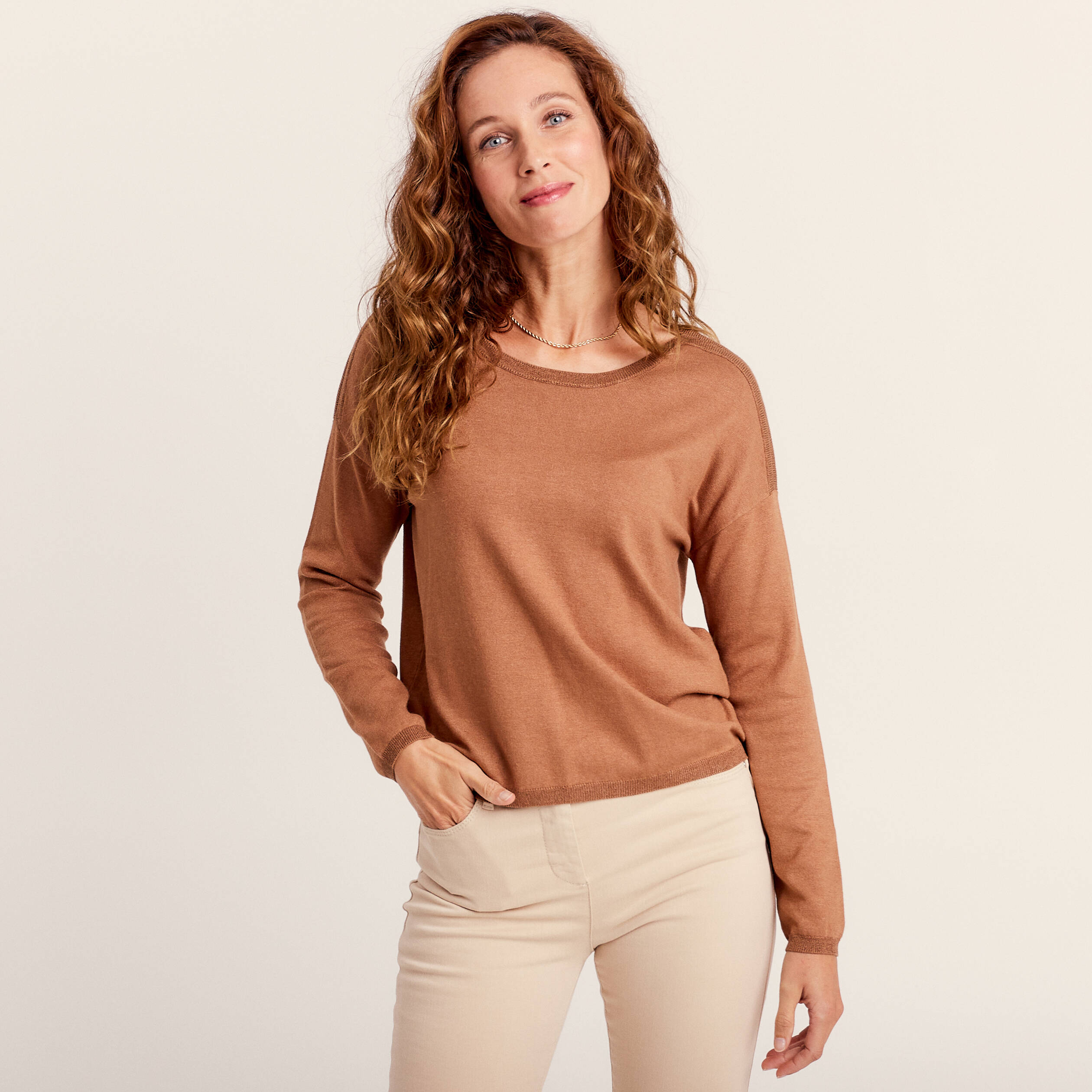 Pull manches longues camel femme