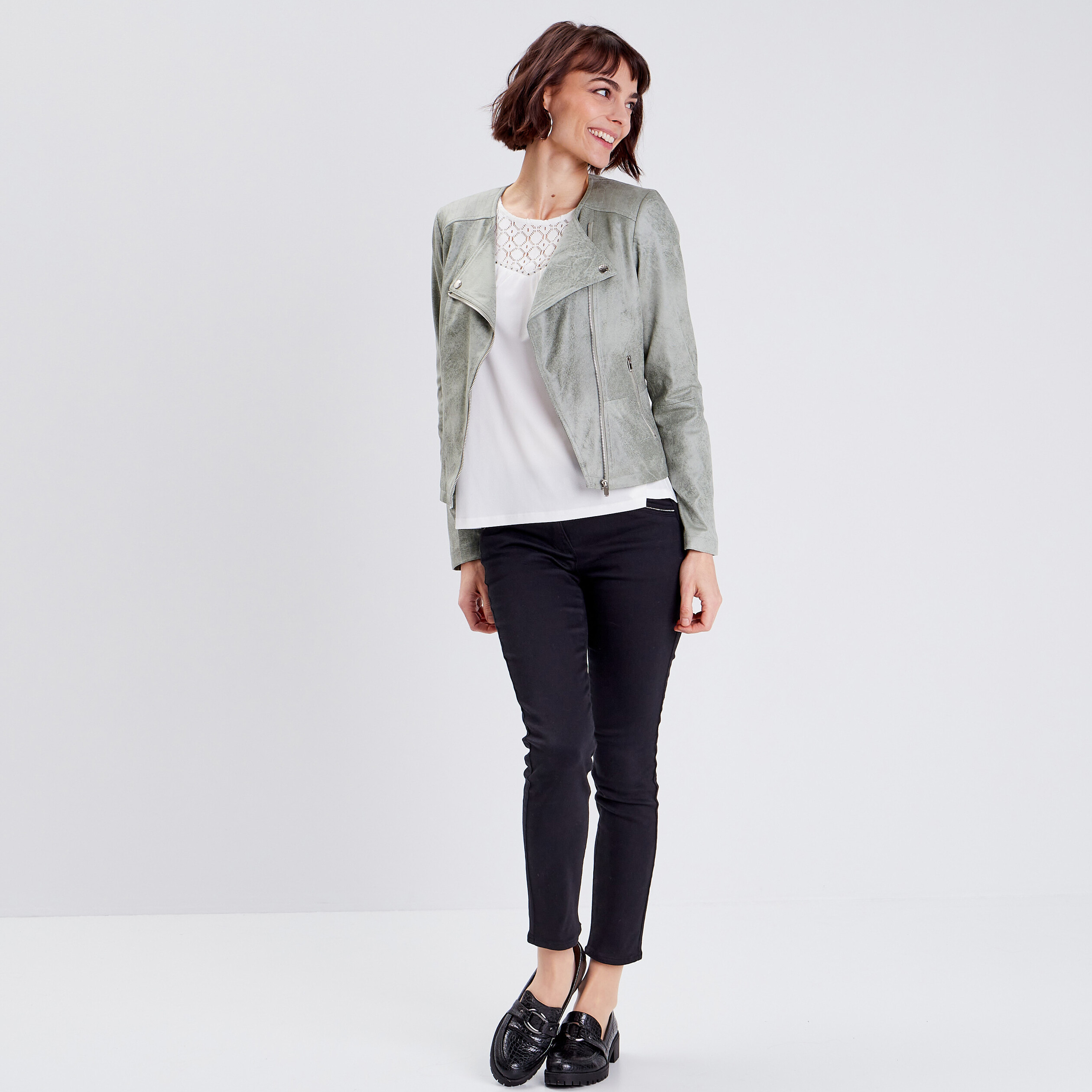 Veste droite zippée vert clair femme