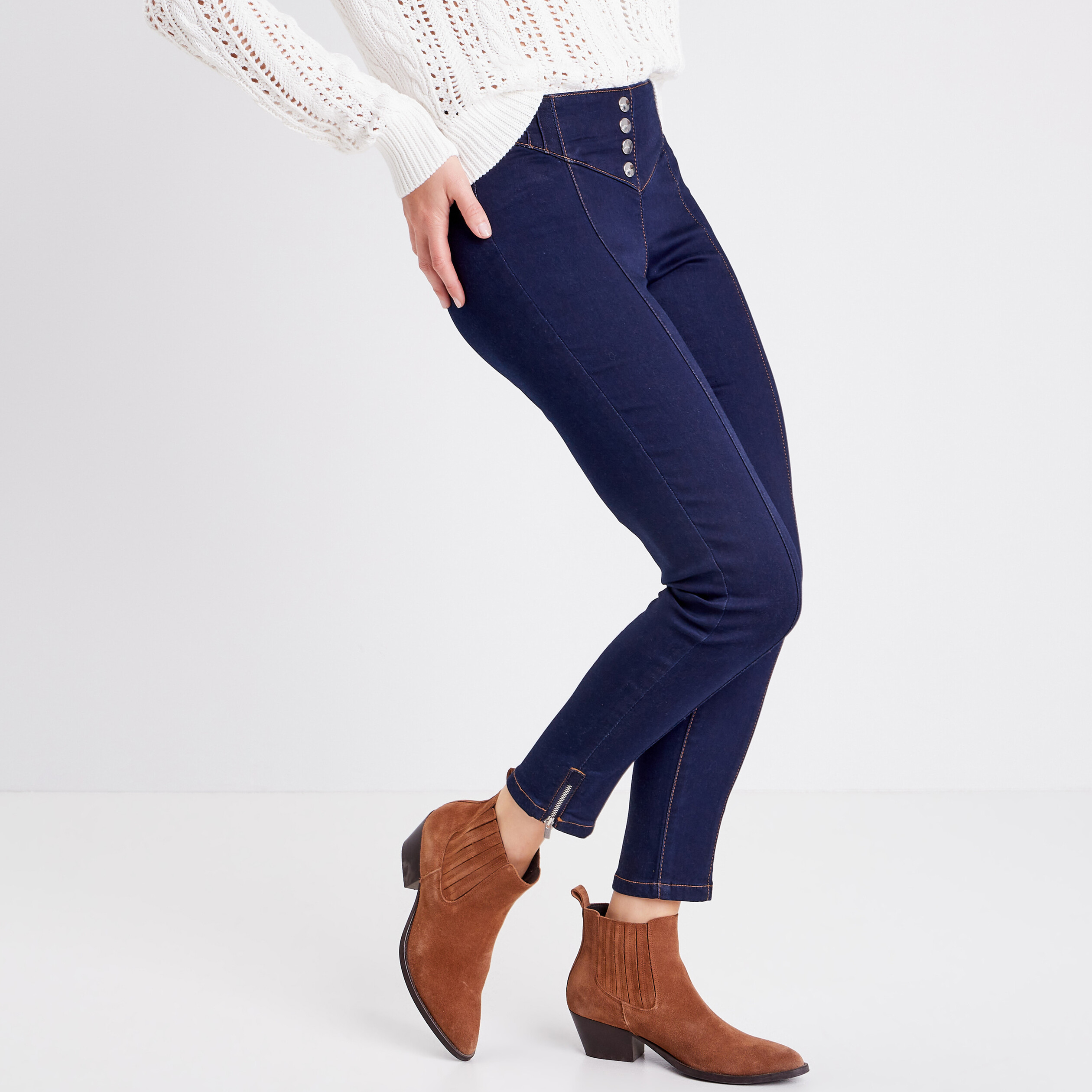 Jegging avec boutons denim brut femme