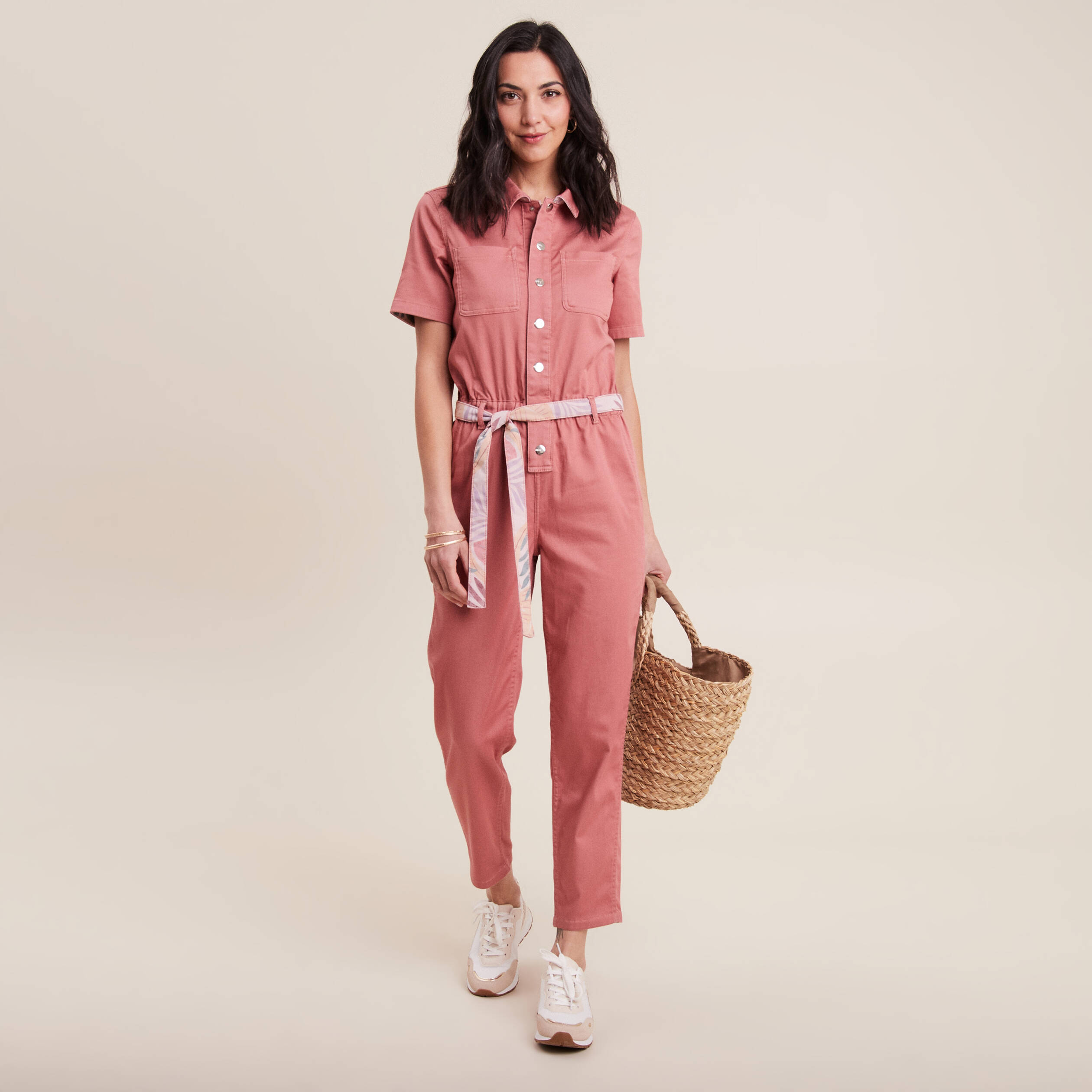 Combinaison pantalon r&eacute;versible orange corail femme