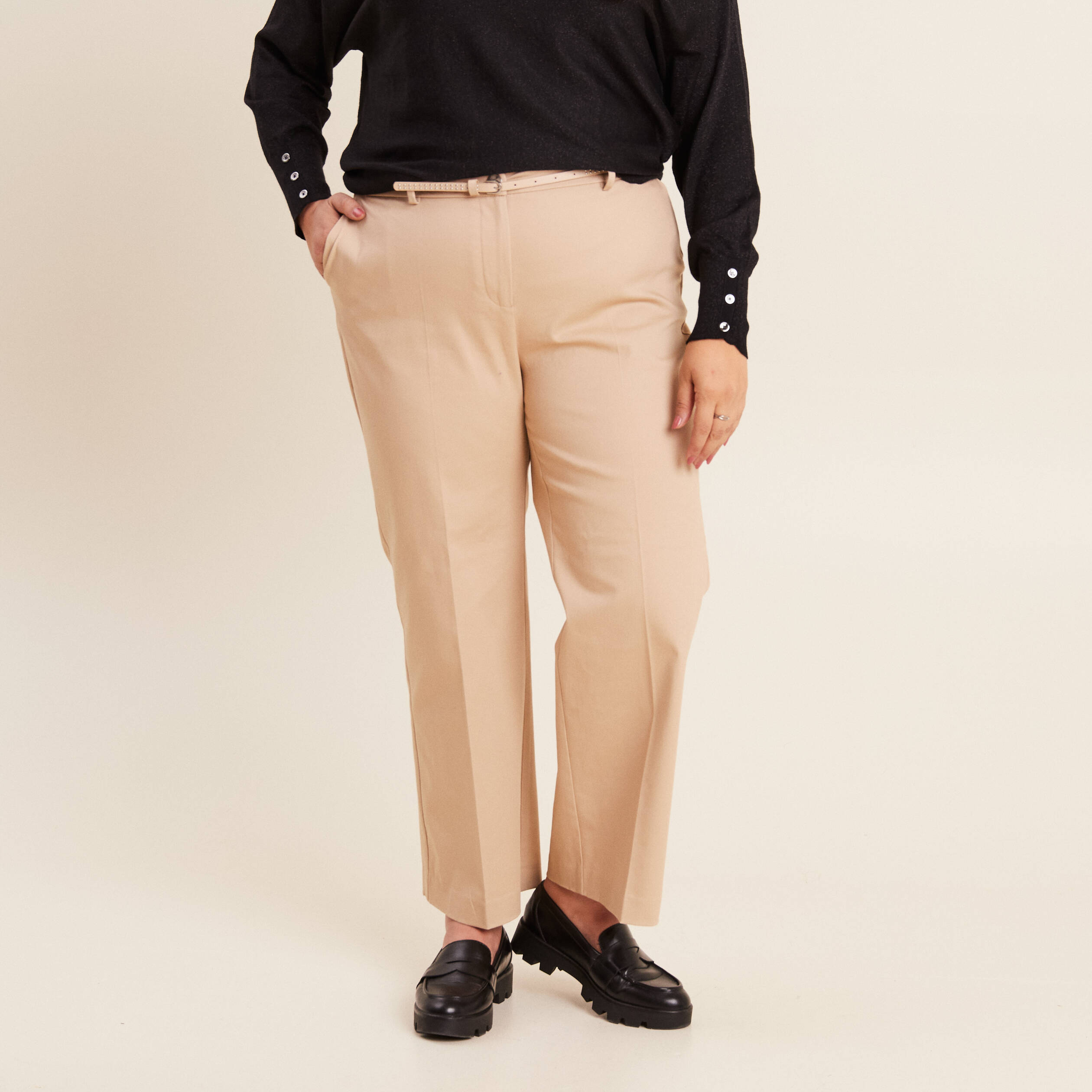 Pantalon flare 7/8ème beige femme