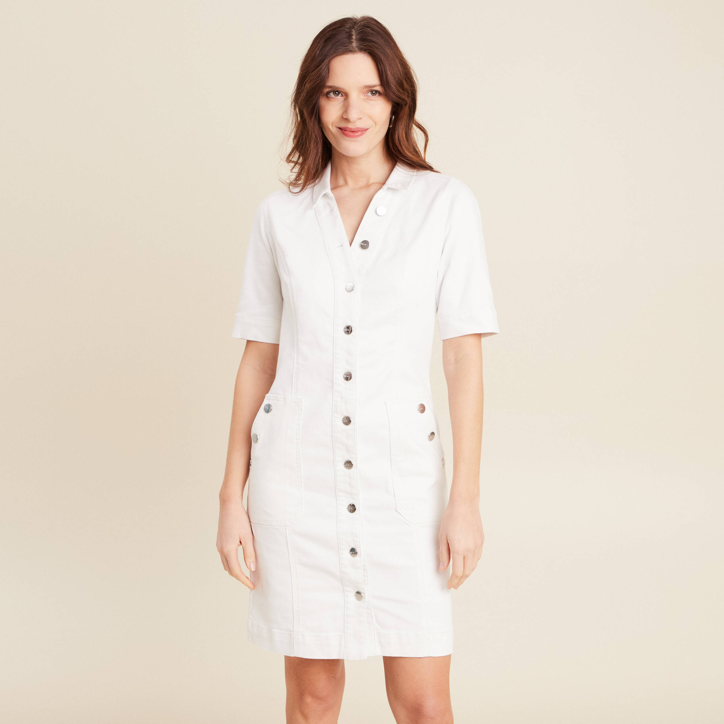 Robe droite en jean ecru femme