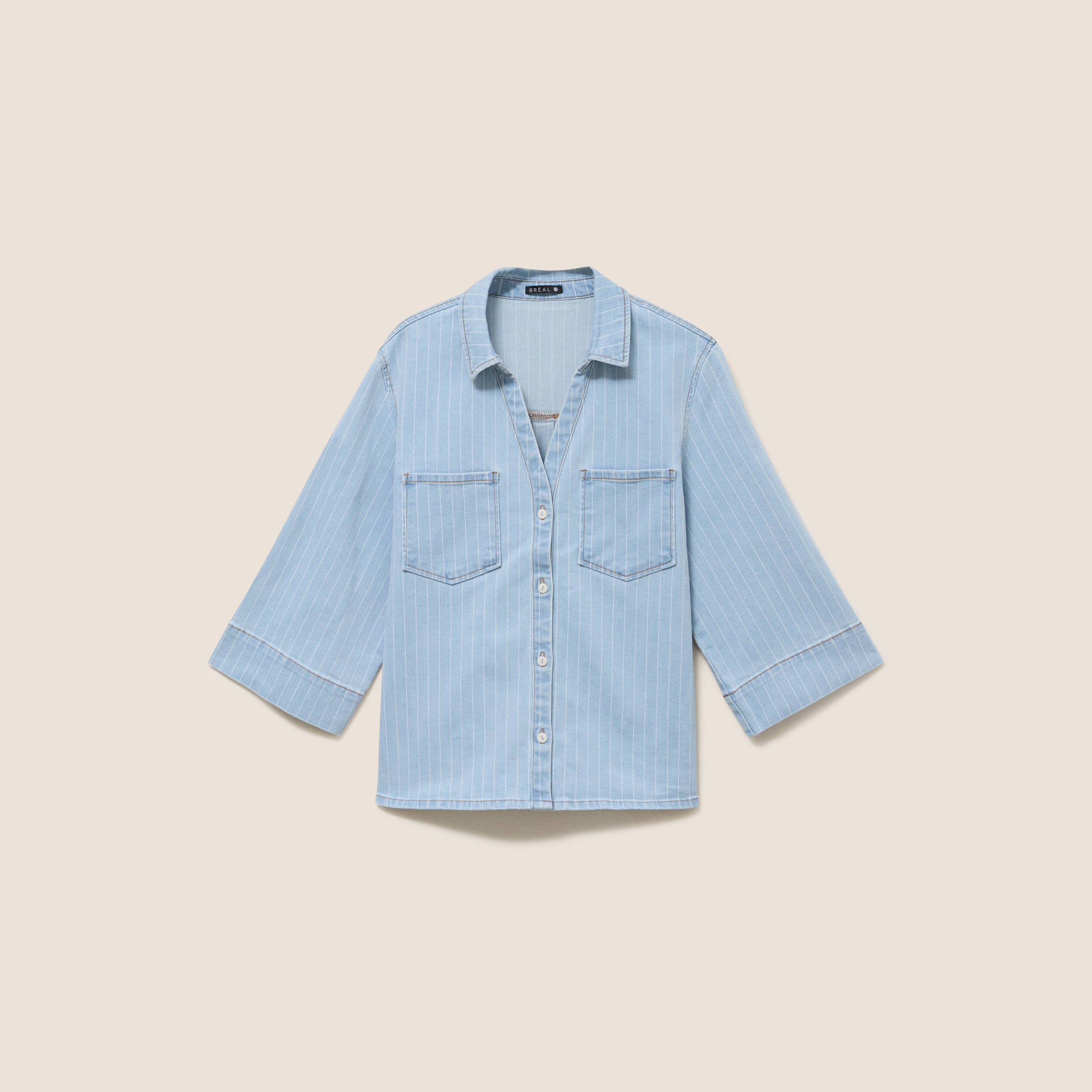 Chemise jean col chemise manches 3/4 blanc femme