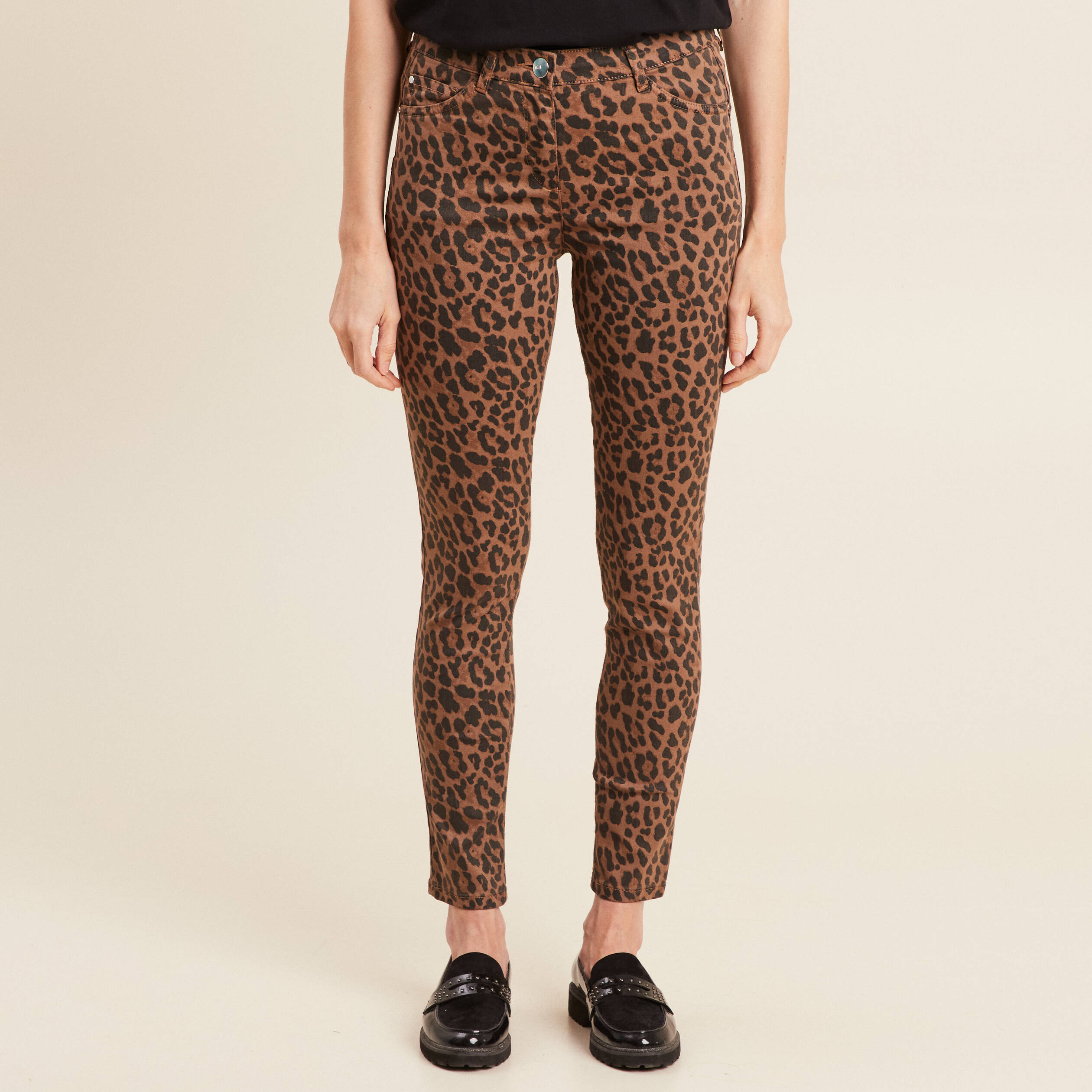 Pantalon léger taille standard 7/8ème marron cognac femme