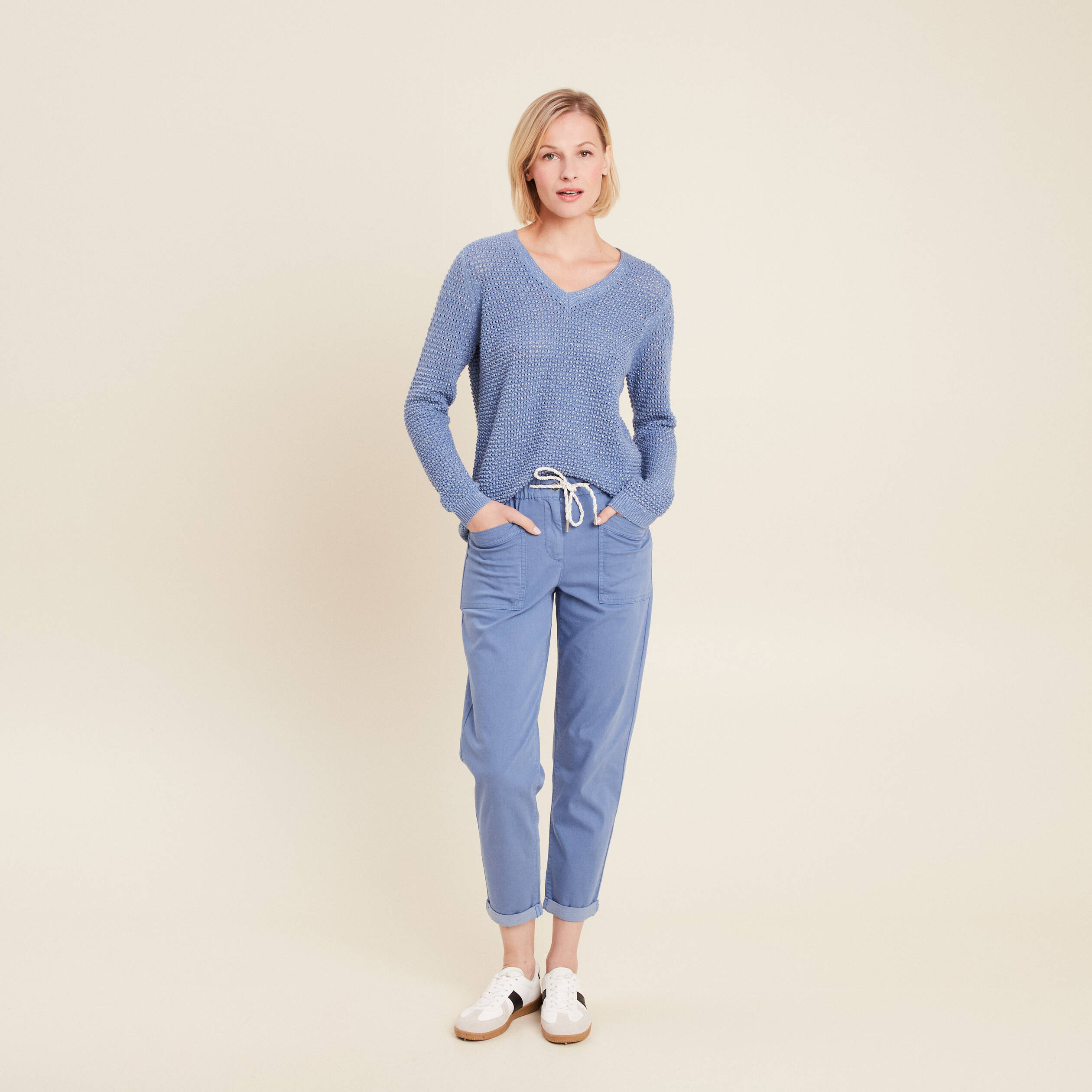 pantalon coupe droite a coulisse bleu ciel femme Pantalon coupe droite à coulisse bleu ciel femme