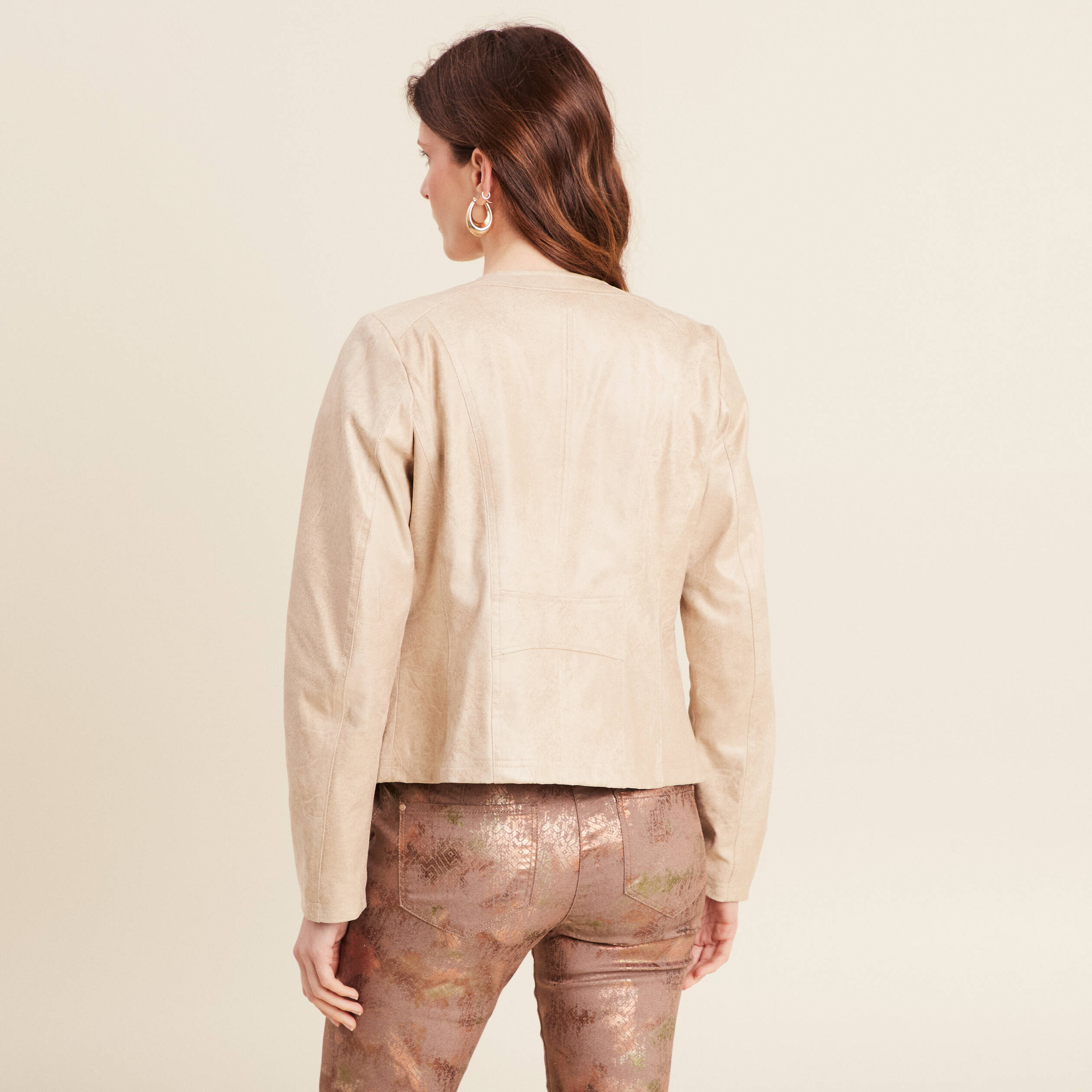 Veste suédine zippée beige femme