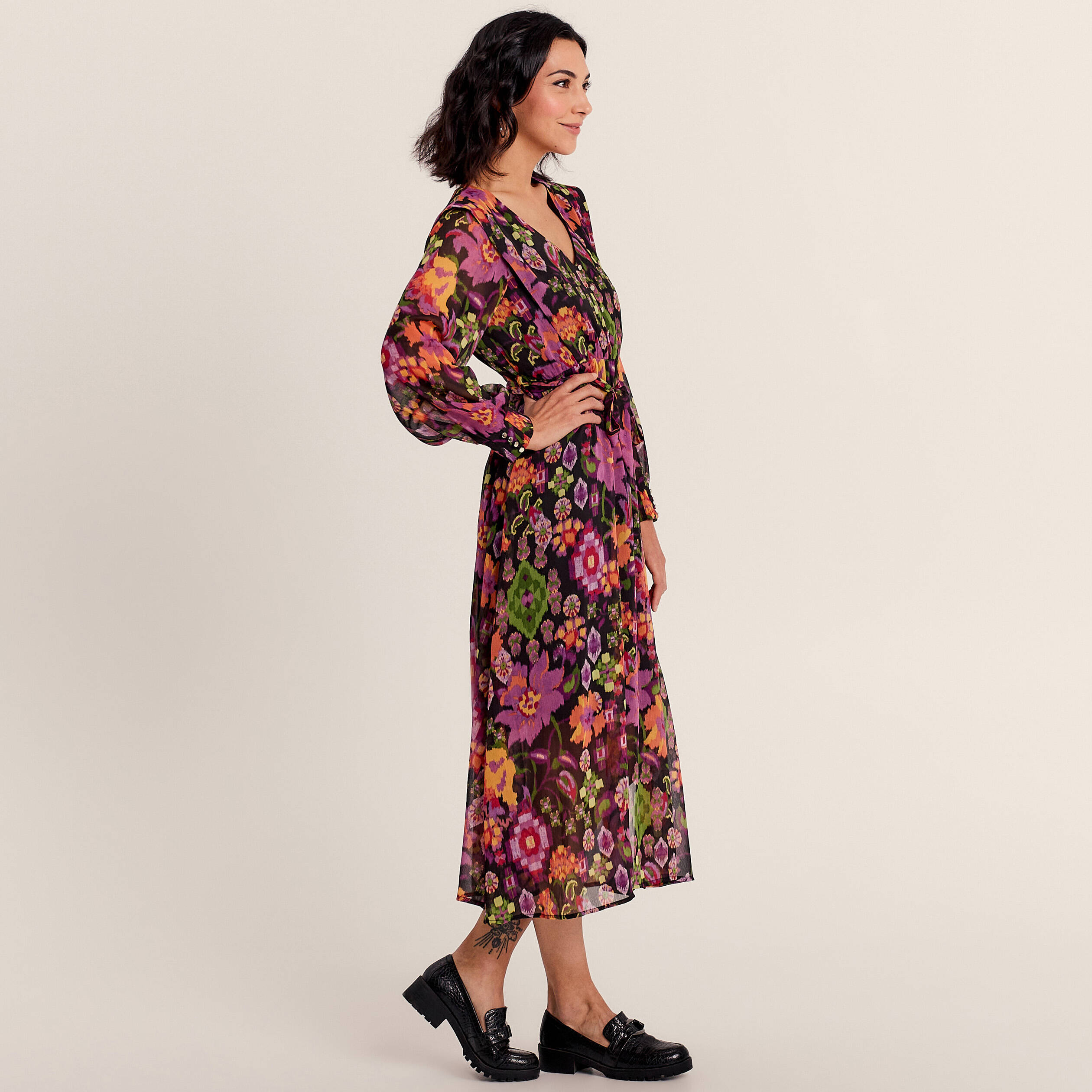 Robe longue sales col en v