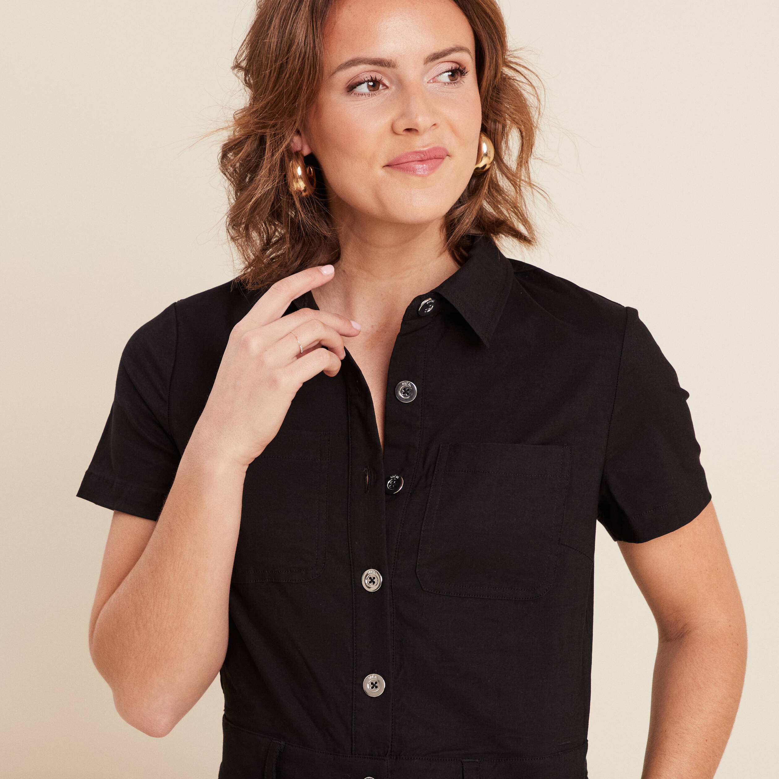 Combinaison pantalon boutonnée noir femme
