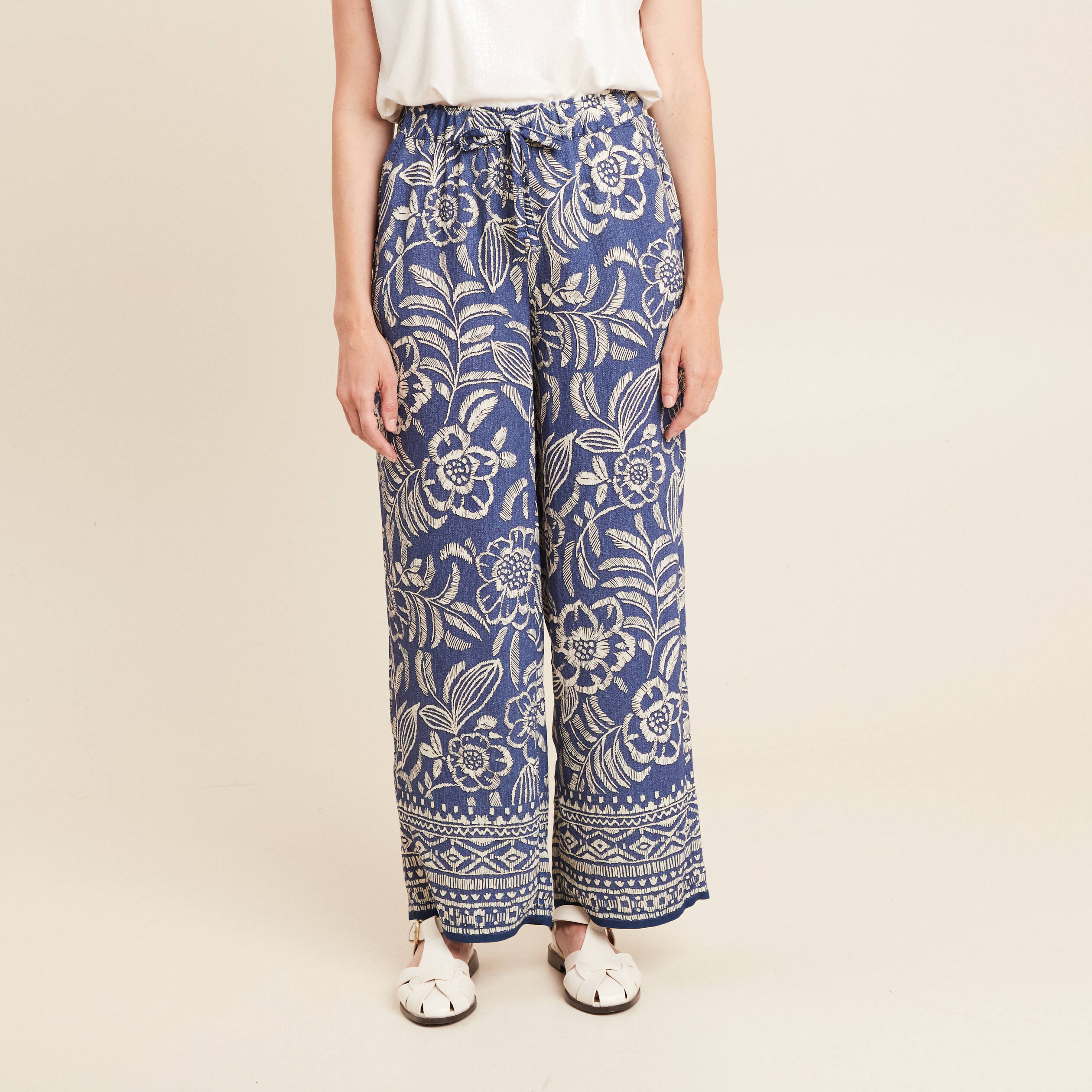 pantalon large taille haute bleu femme Pantalon large taille haute bleu femme