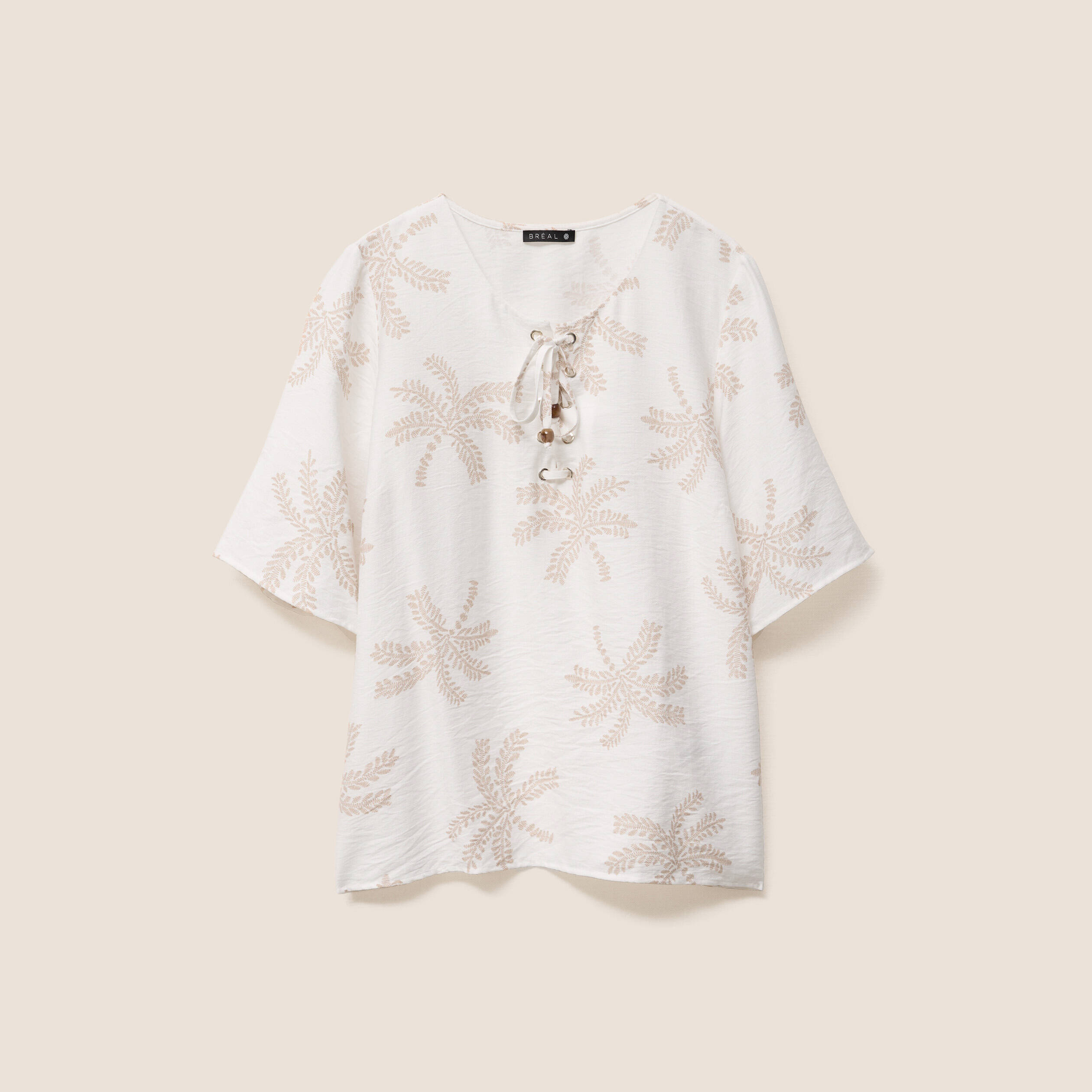 Blouse crêpe manches courtes beige femme