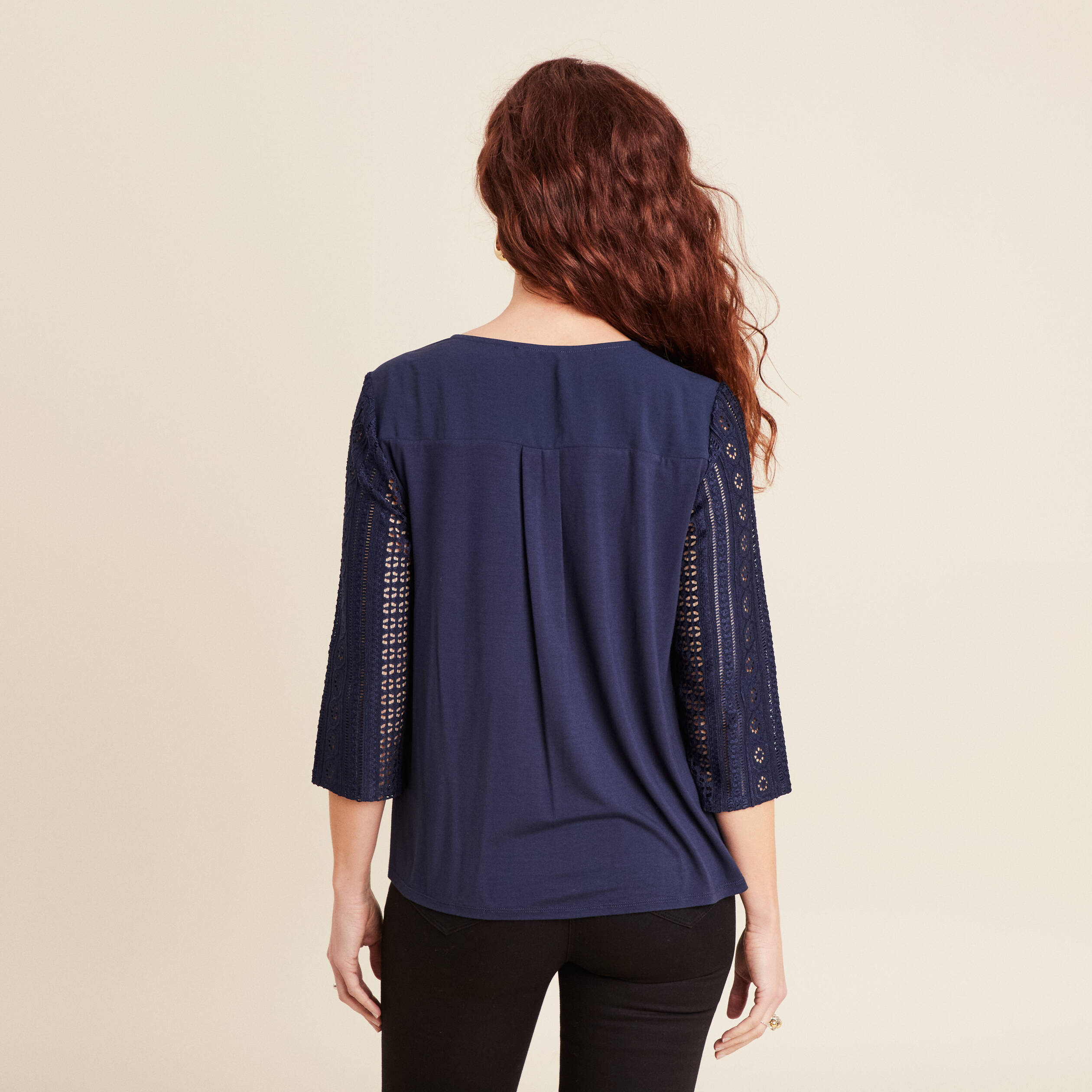 Blouse manches 3/4 bleu marine femme