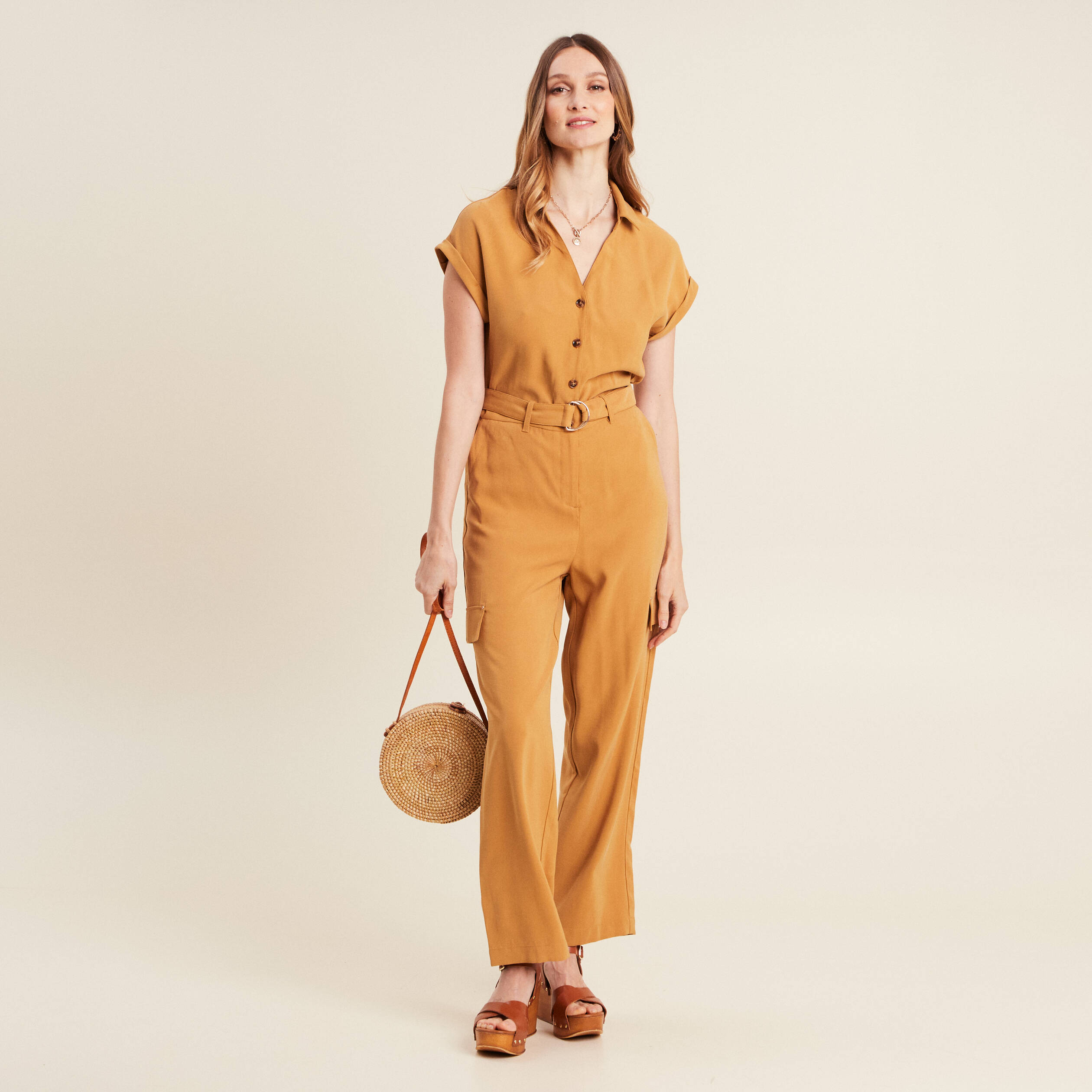 combinaison pantalon fluide camel femme Combinaison pantalon fluide camel femme