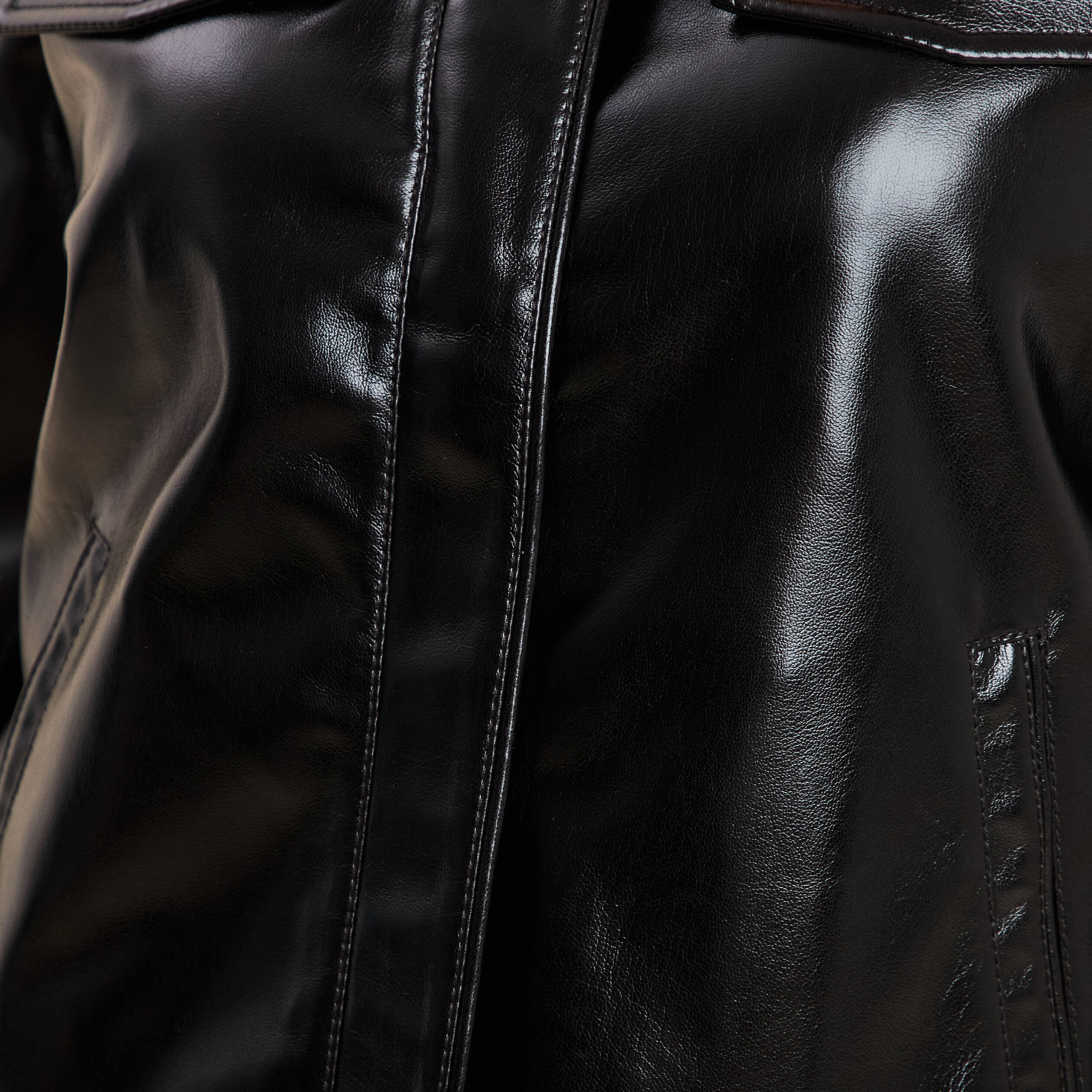 Blouson ajusté simili cuir noir femme