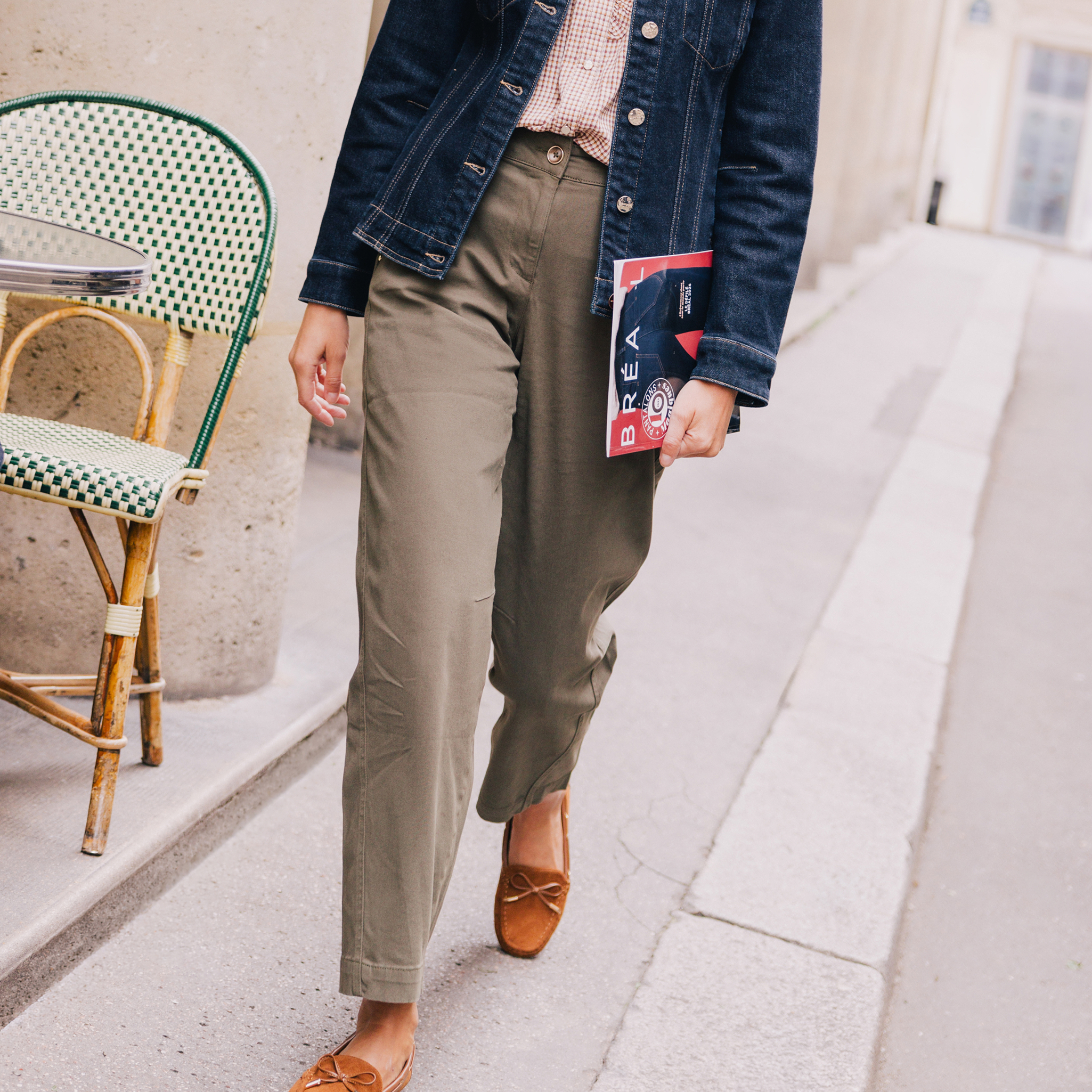 Pantalon boyfriend vert kaki femme