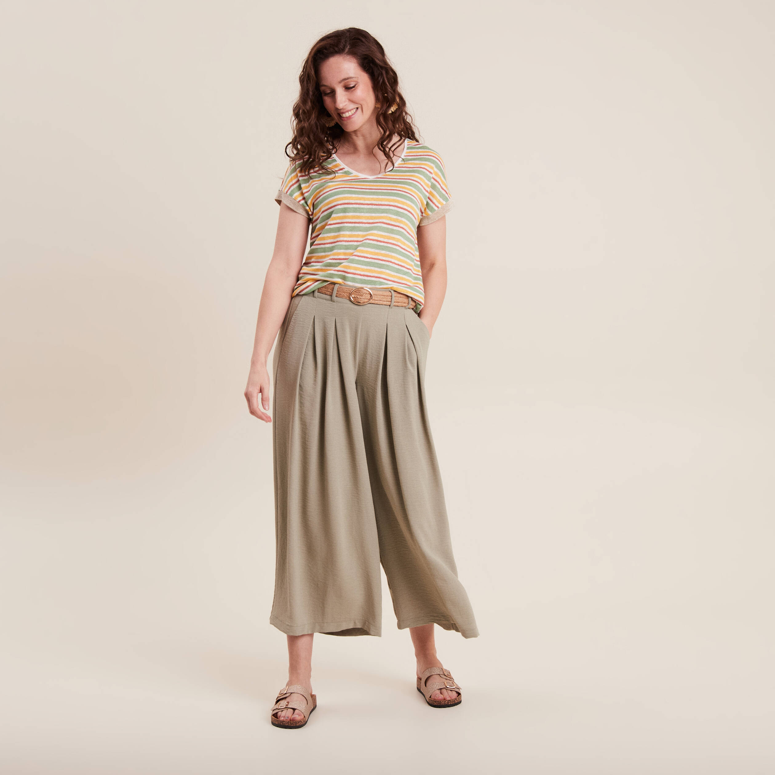 T-shirt manches courtes beige femme