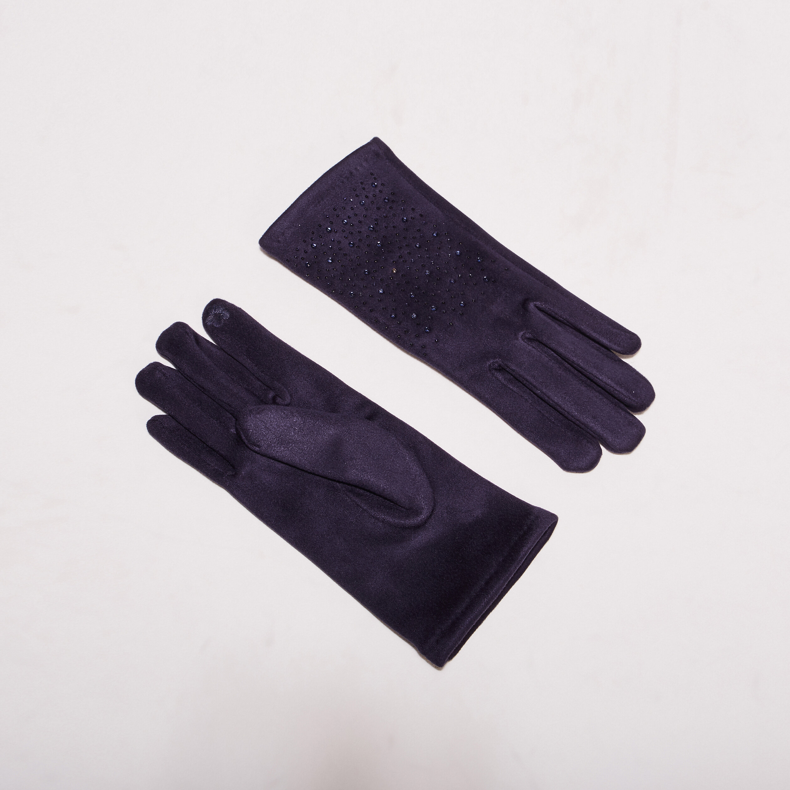 Gants avec strass bleu foncé femme
