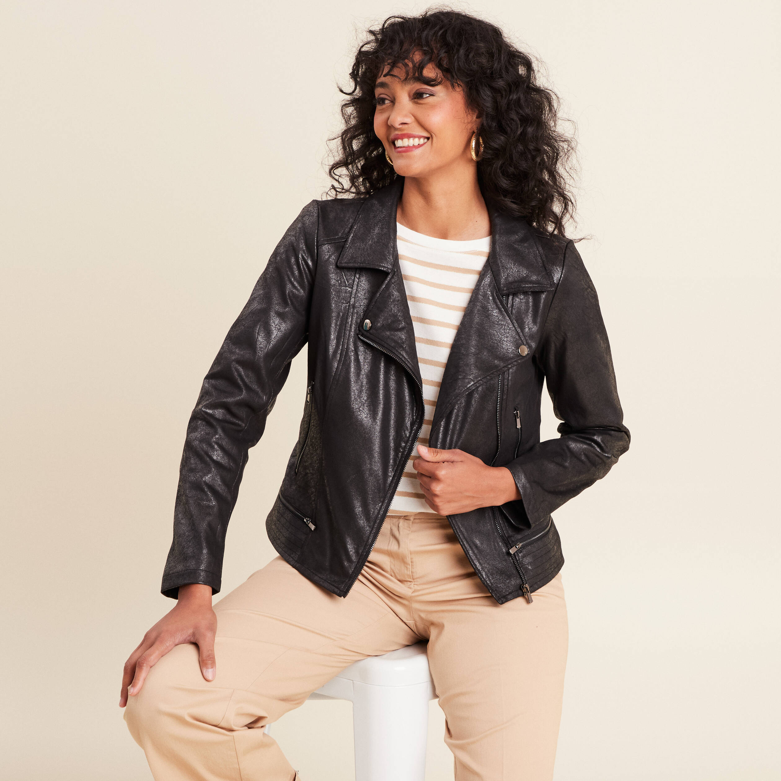 veste esprit motard zippee noir femme Veste esprit motard zippée noir femme