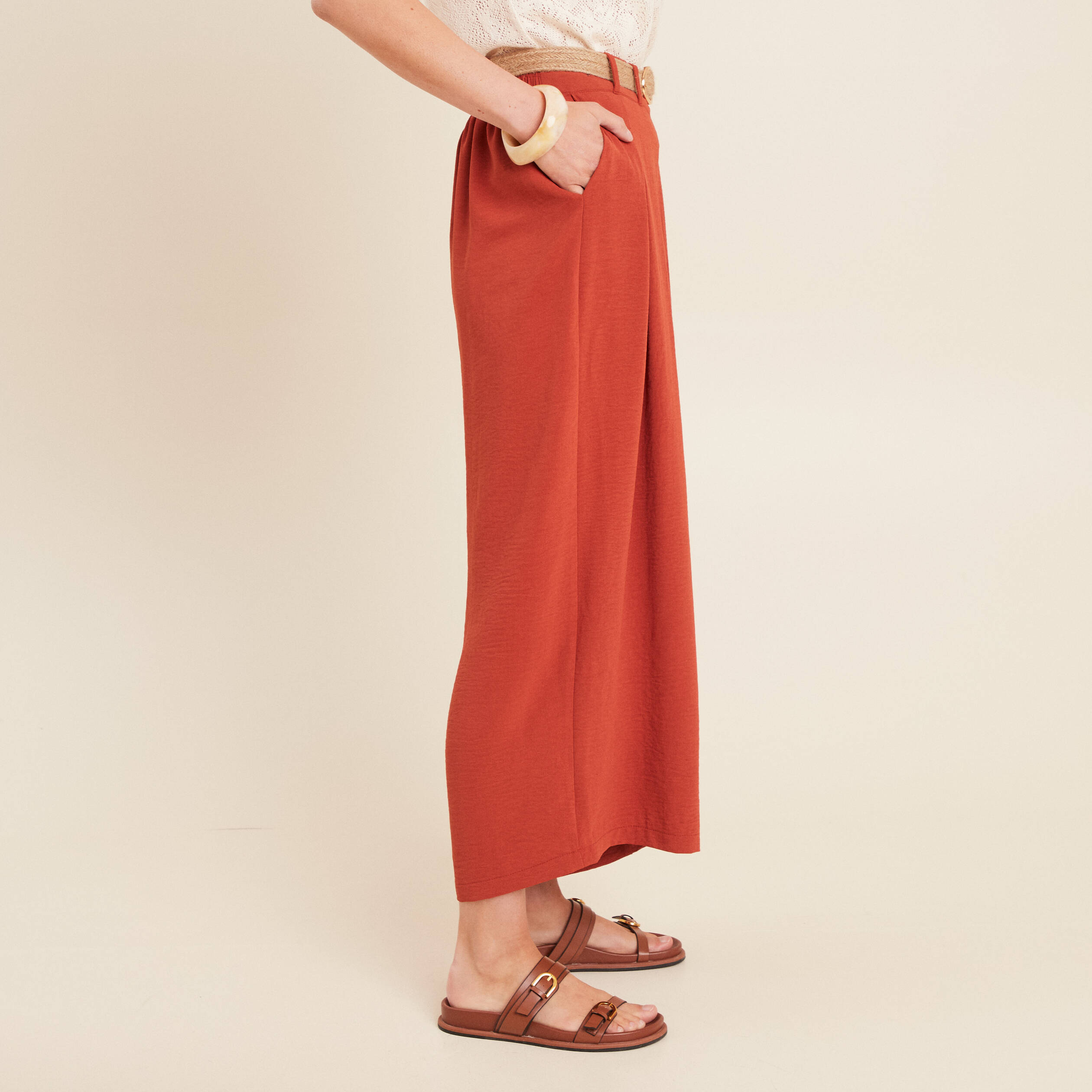 pantalon jupe culotte large vieux rose femme Pantalon jupe-culotte large vieux rose femme