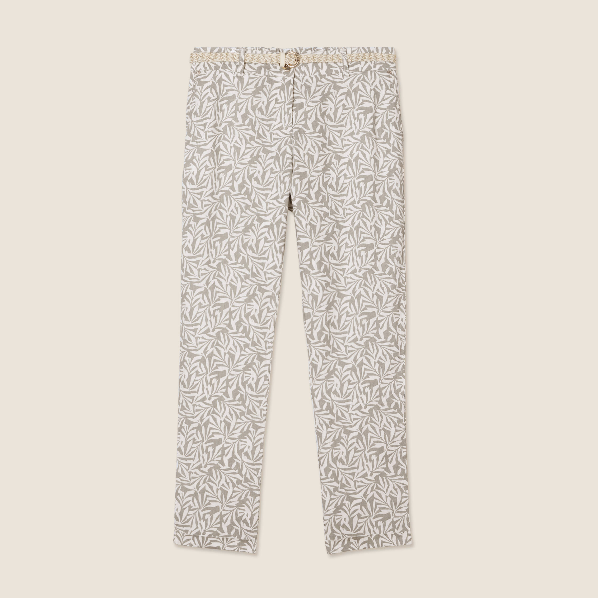 Pantalon à ceinture vert kaki femme