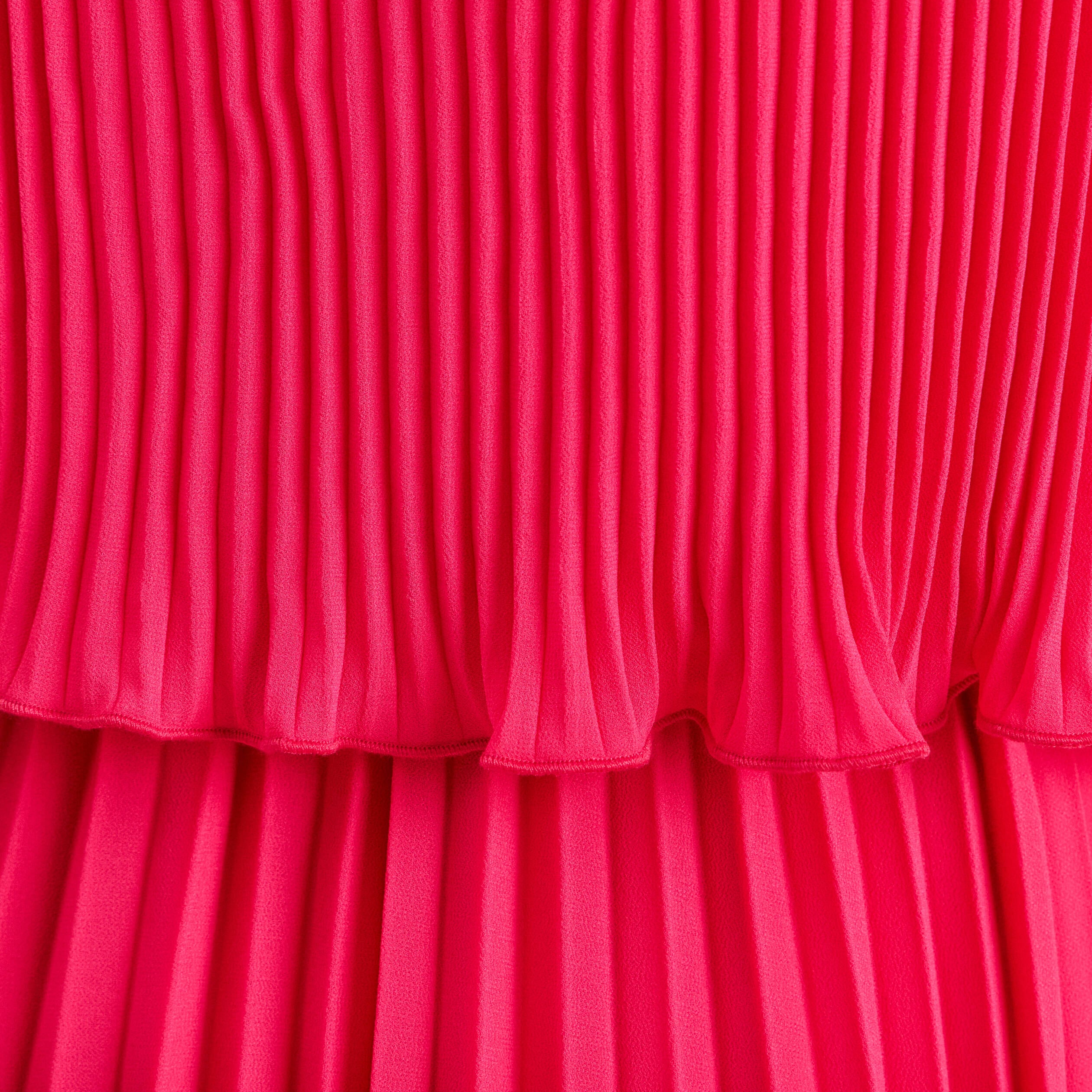 Robe pliss&eacute;e sans manches col rond rose fushia femme