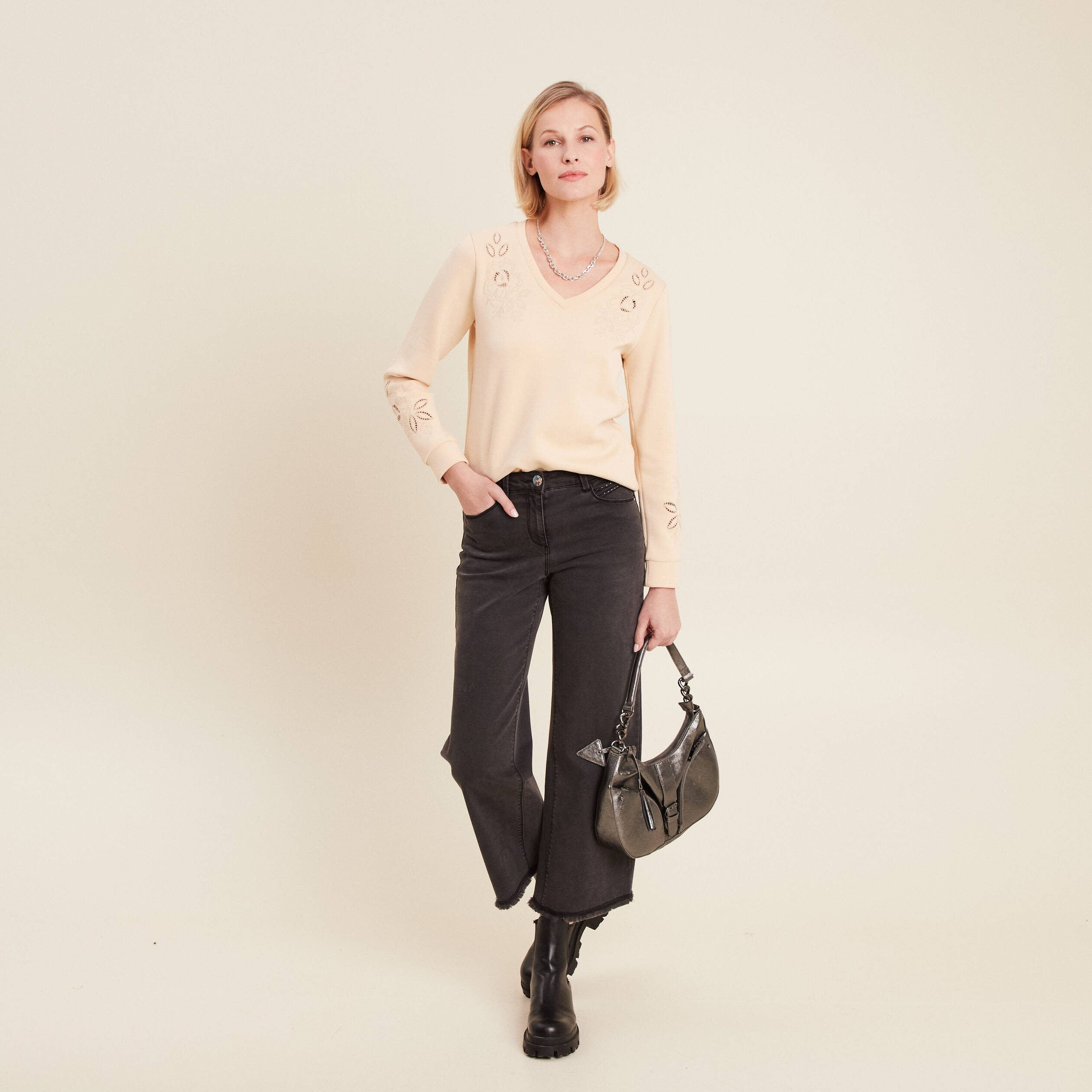 jean large 78eme denim gris femme Jean large 7/8ème denim gris femme